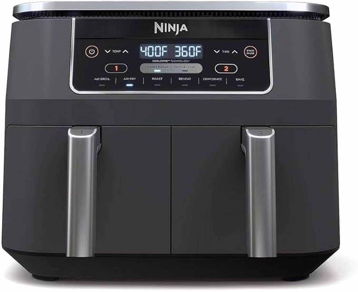 Ninja DZ201 Foodi 8 Quart 6 - in - 1 Dualzone 2 - Basket Air Fryer with 2 Independent Frying Baskets, Match Cook & Smart Finish to Roast, Broil, Dehydrate & More for Quick, Easy Meals, Grey