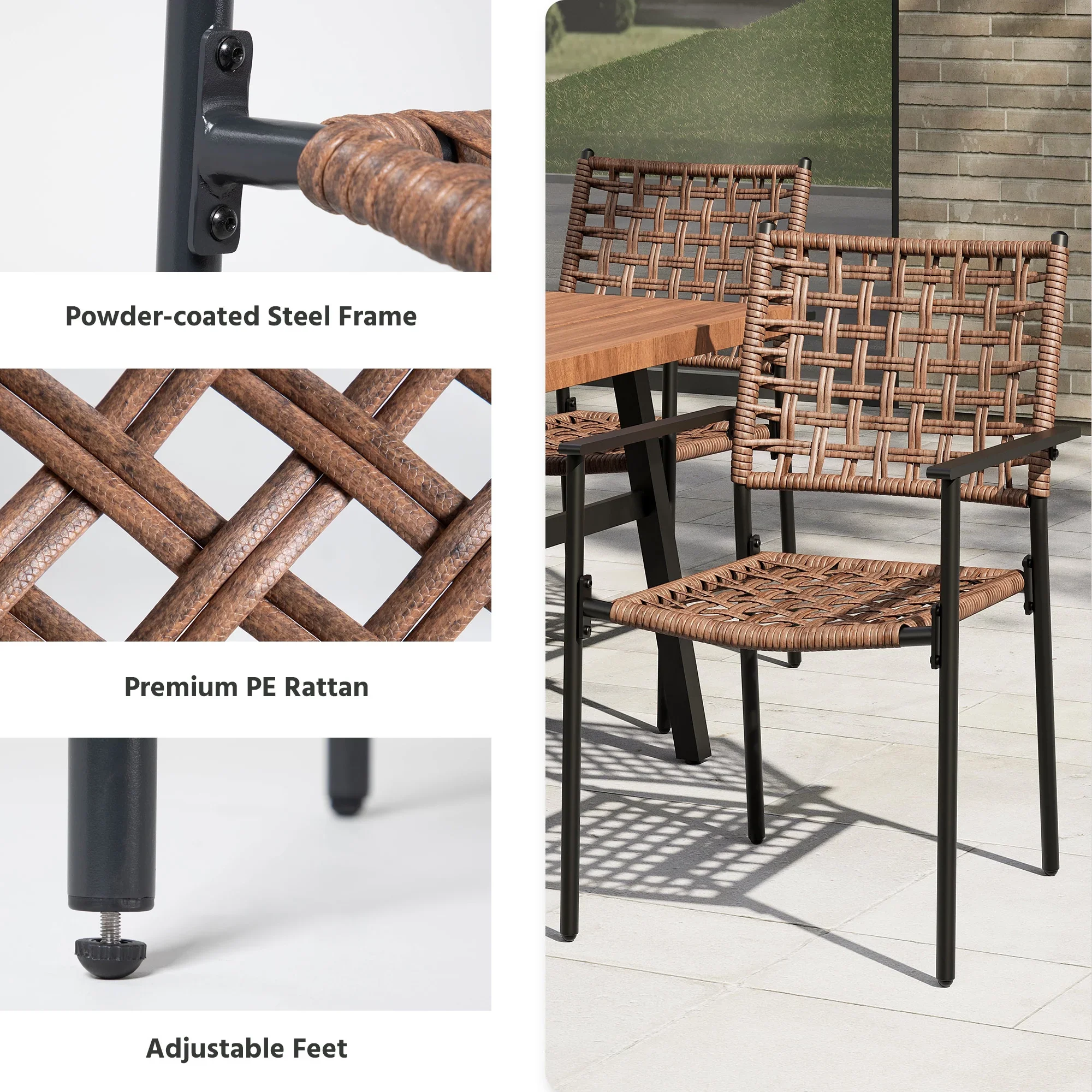 LAUSAINT HOME 7-Piece Outdoor Patio Dining Set, Rattan Chair and Wood-Grain Table, All-Weather Furniture for Garden or Backyard