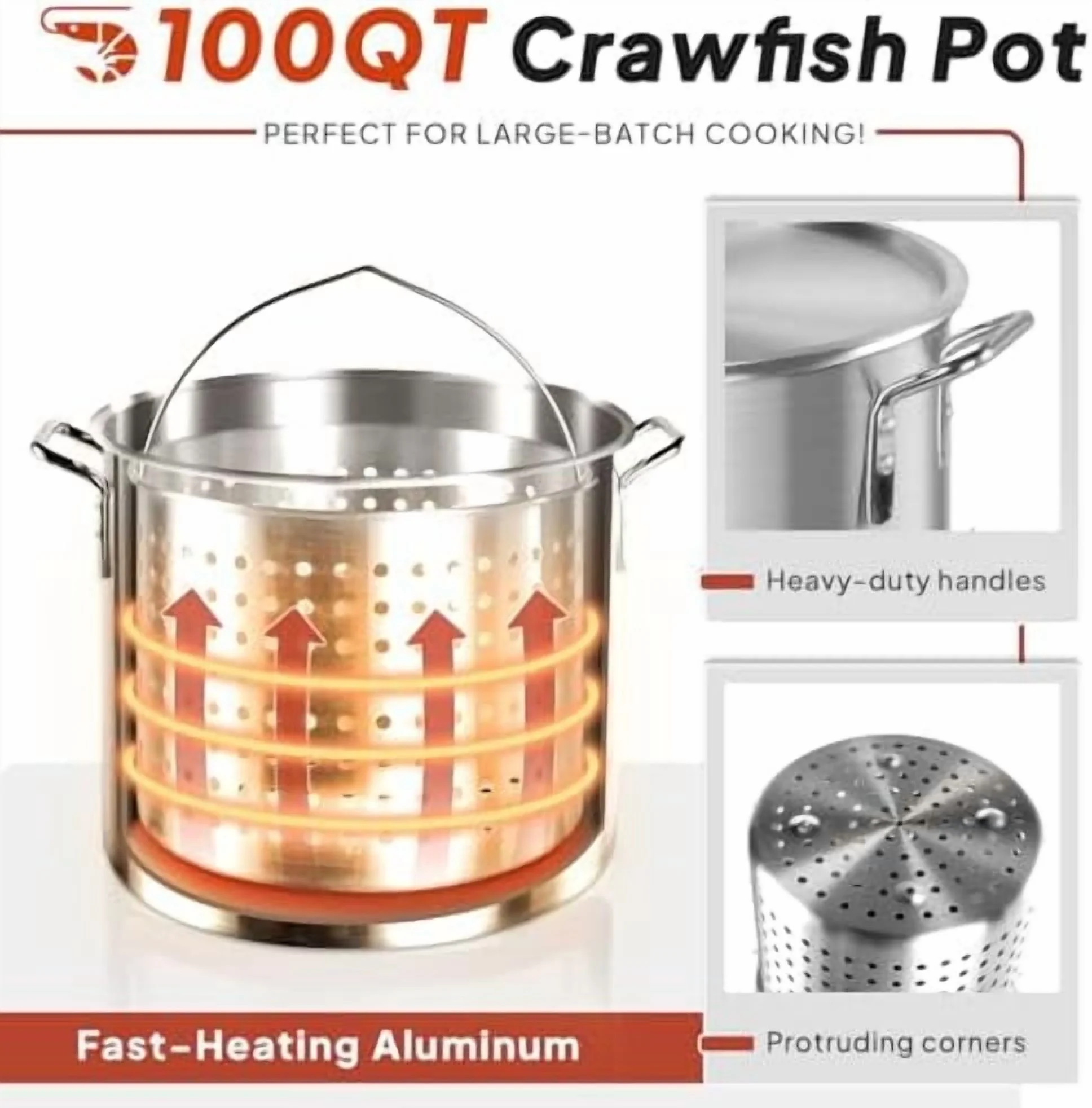 100QT Seafood Boil Pot with 80QT Basket | Dust Cover | 16 - Inch Skimmer | Crawfish Boiler & Crab Boil Pot | 110, 000BTU Jet - Burner | 20PSI CSA Certified Regulator | Ideal for Outdoor Cooking