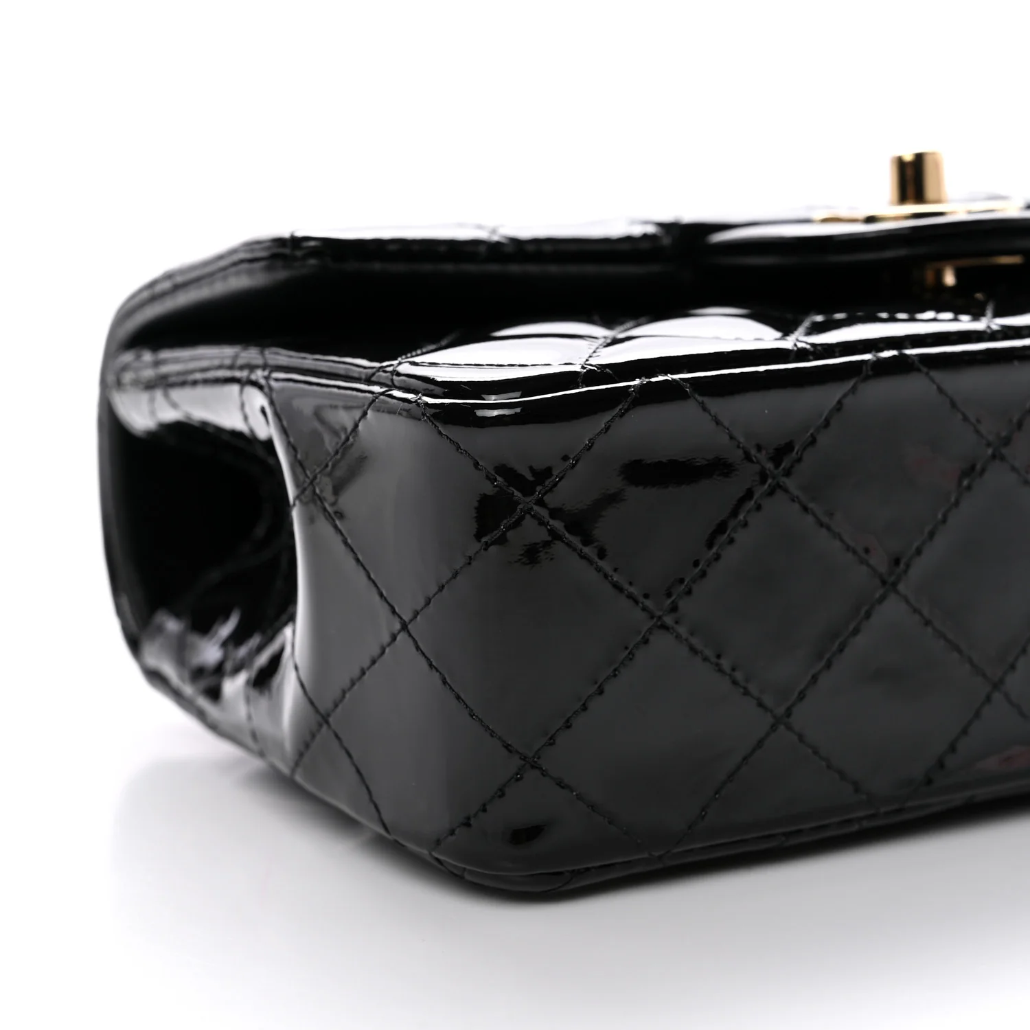 Patent Quilted Mini Top Handle Rectangular Flap Black