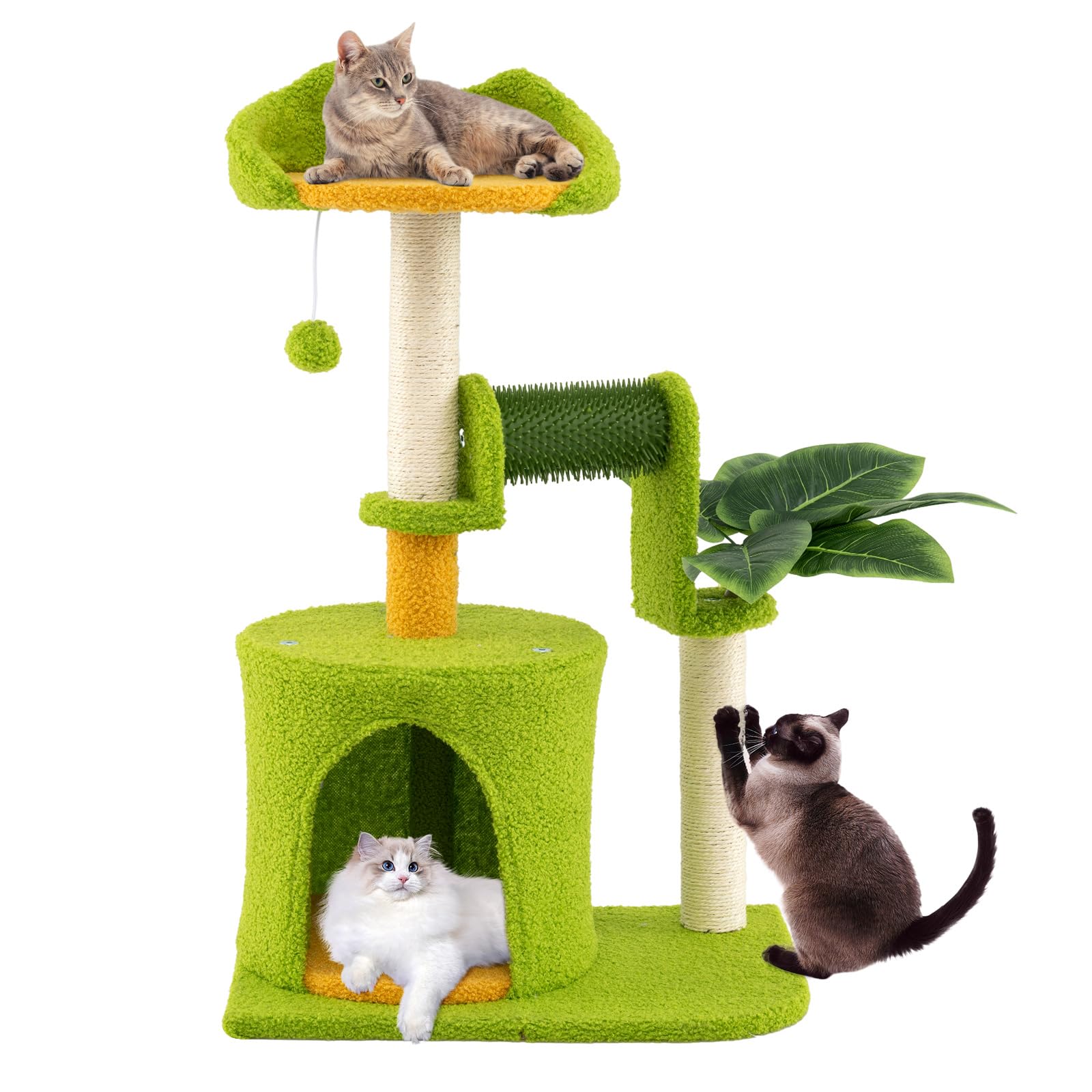 Tangkula Cute Cat Tower with Sisal Scratching Posts