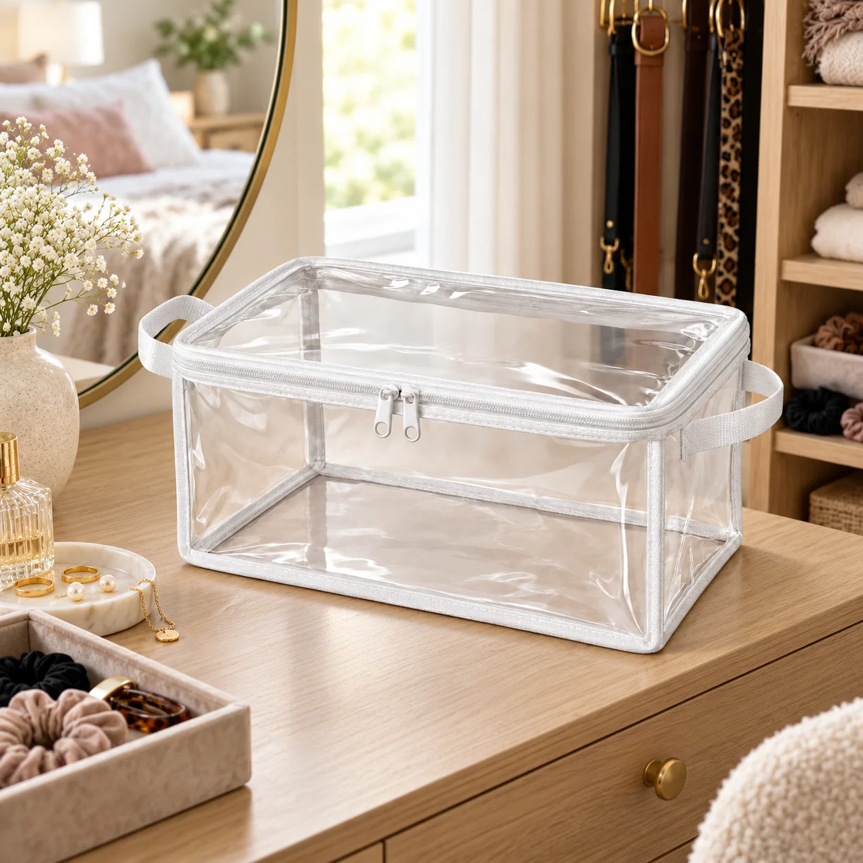 Clear White-Trim Accessory Storage Bag, Small