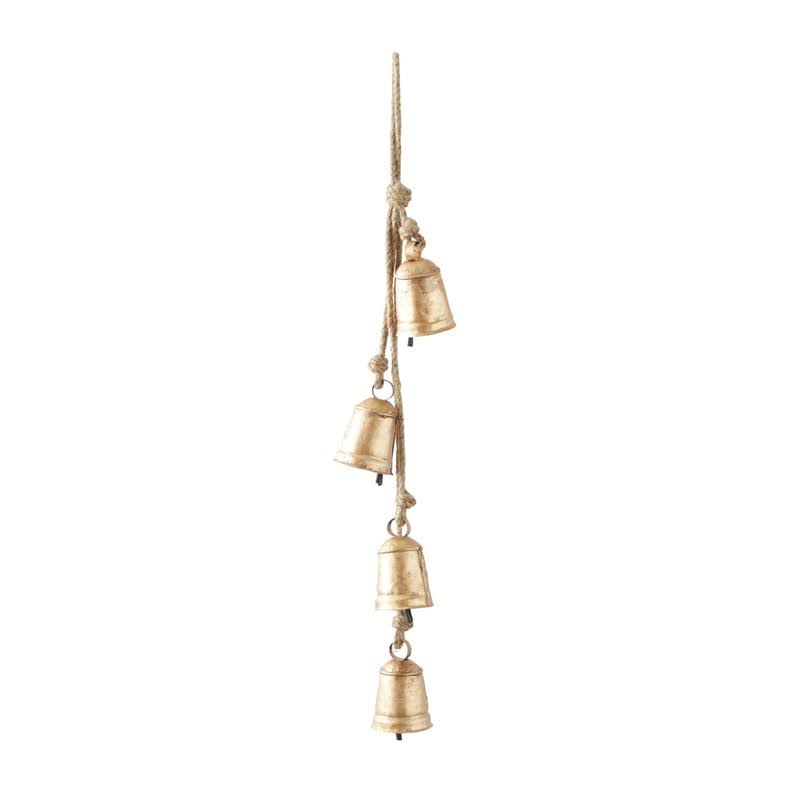 Deco 79 Metal Tibetan Inspired Decorative Cow Bell with Jute Hanging Rope, 4