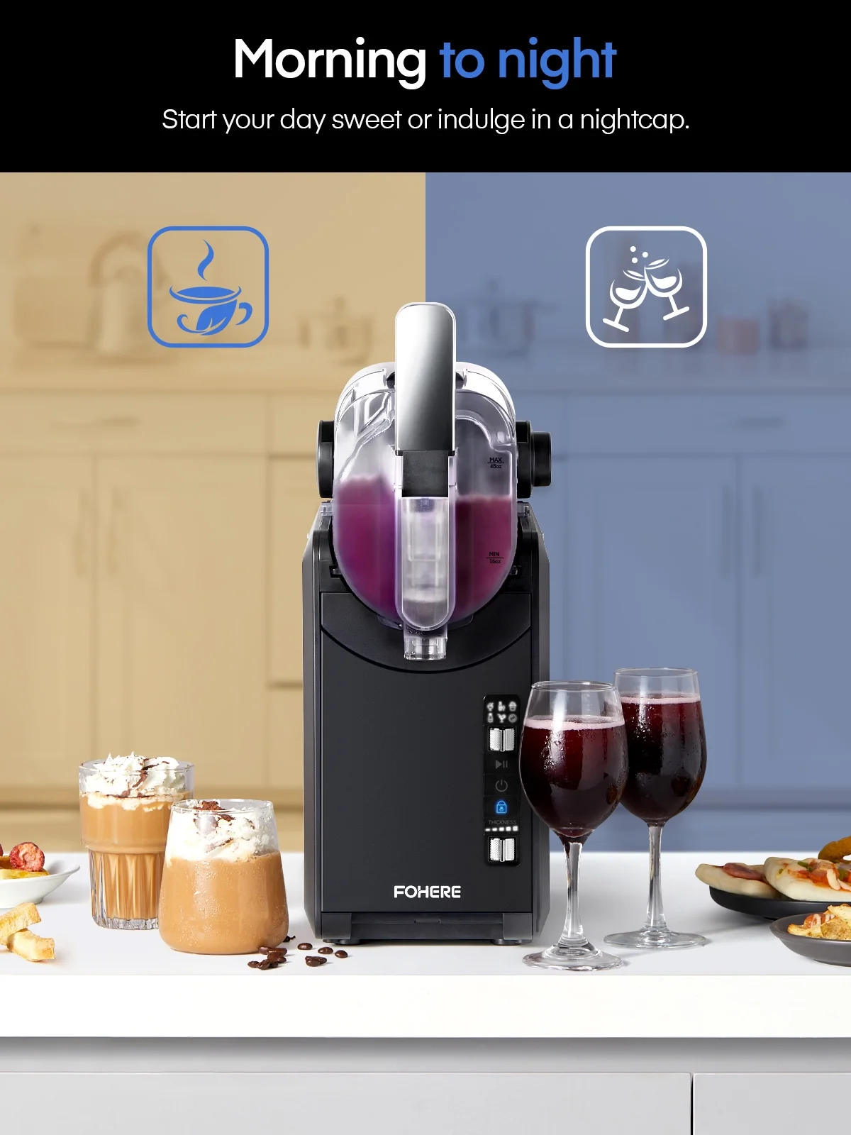 5 - in - 1 Slushie Machine, No Ice Needed, 15 Min Slushy Machine for Home with Self - Cleaning, Professional Frozen Drink Maker, 5 Preset Programs, Frozen Margaritas, Frapps, Milkshakes, and More, FOHERE