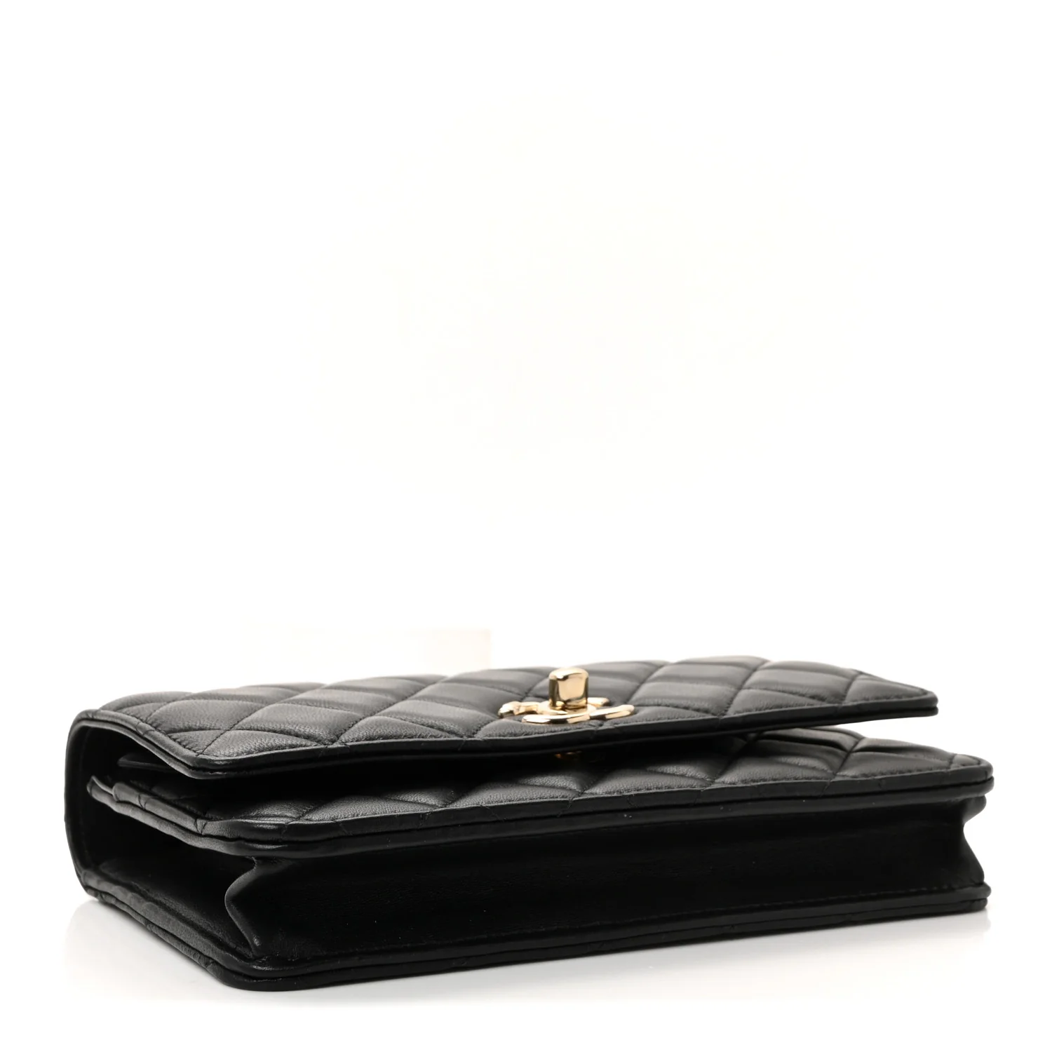 Lambskin Quilted Top Handle Trendy CC Wallet On Chain WOC Black