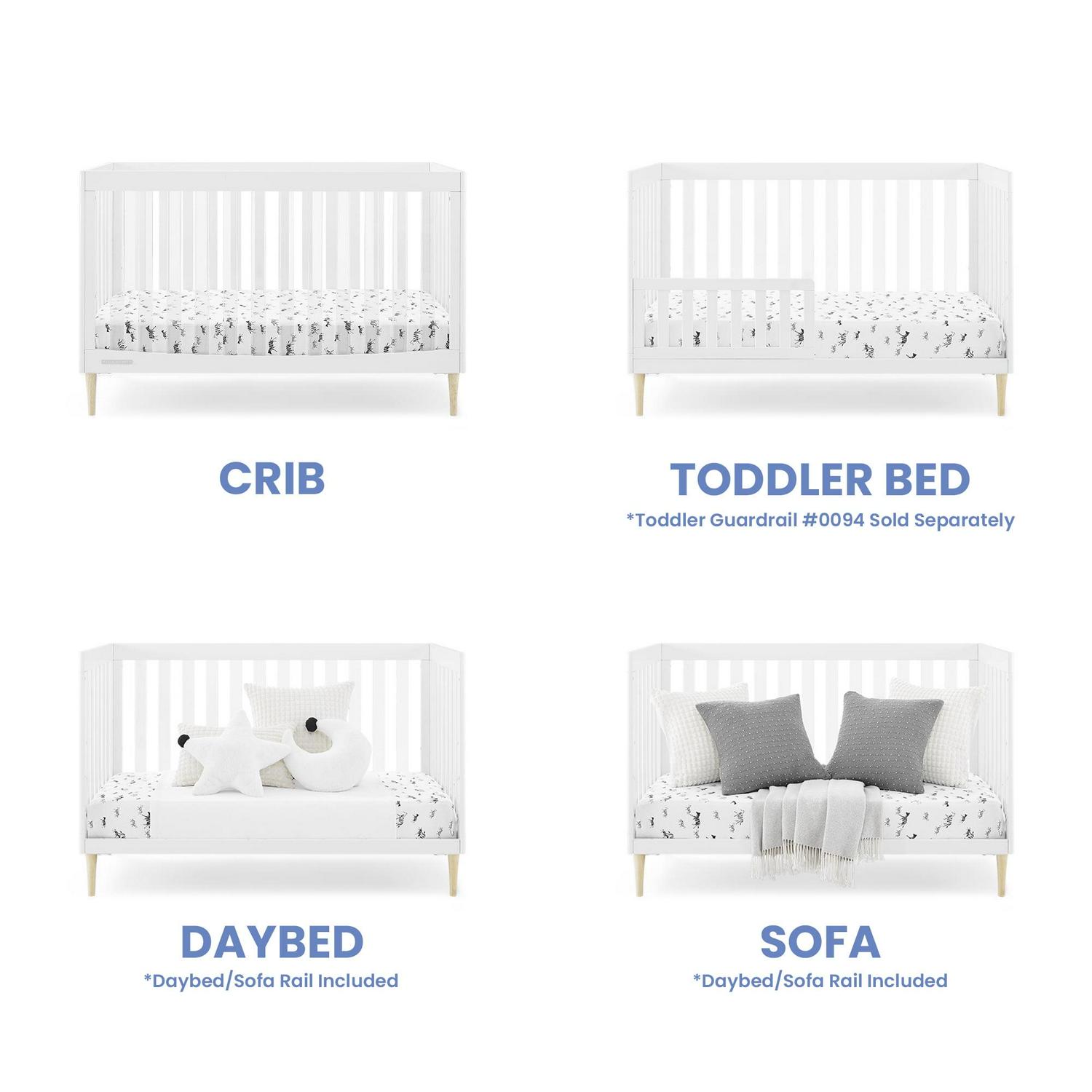 Delta Children Austin Acrylic 4 - in - 1 Convertible Baby Crib - Greenguard Gold Certified. Bianca White/Natural