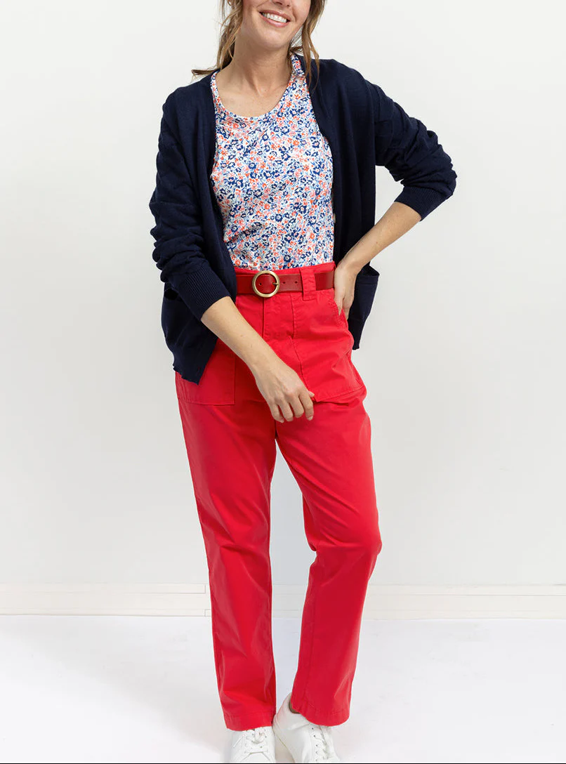 Pantalon femme taille haute rouge