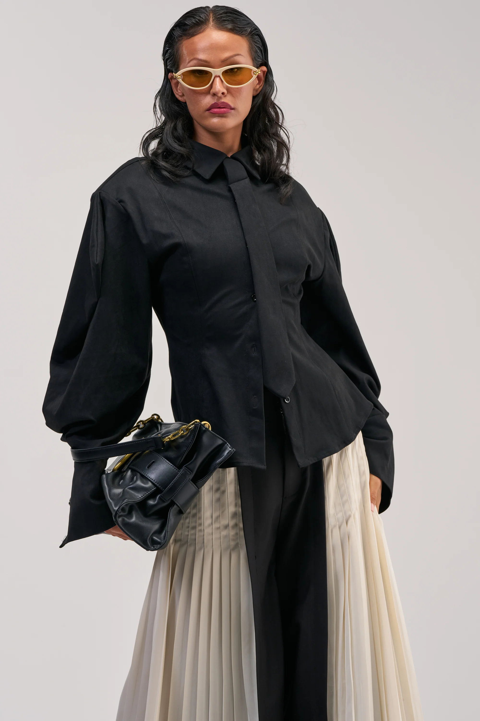 SHE MEANS BUSINESS SUEDE BUTTON DOWN - Akira Store