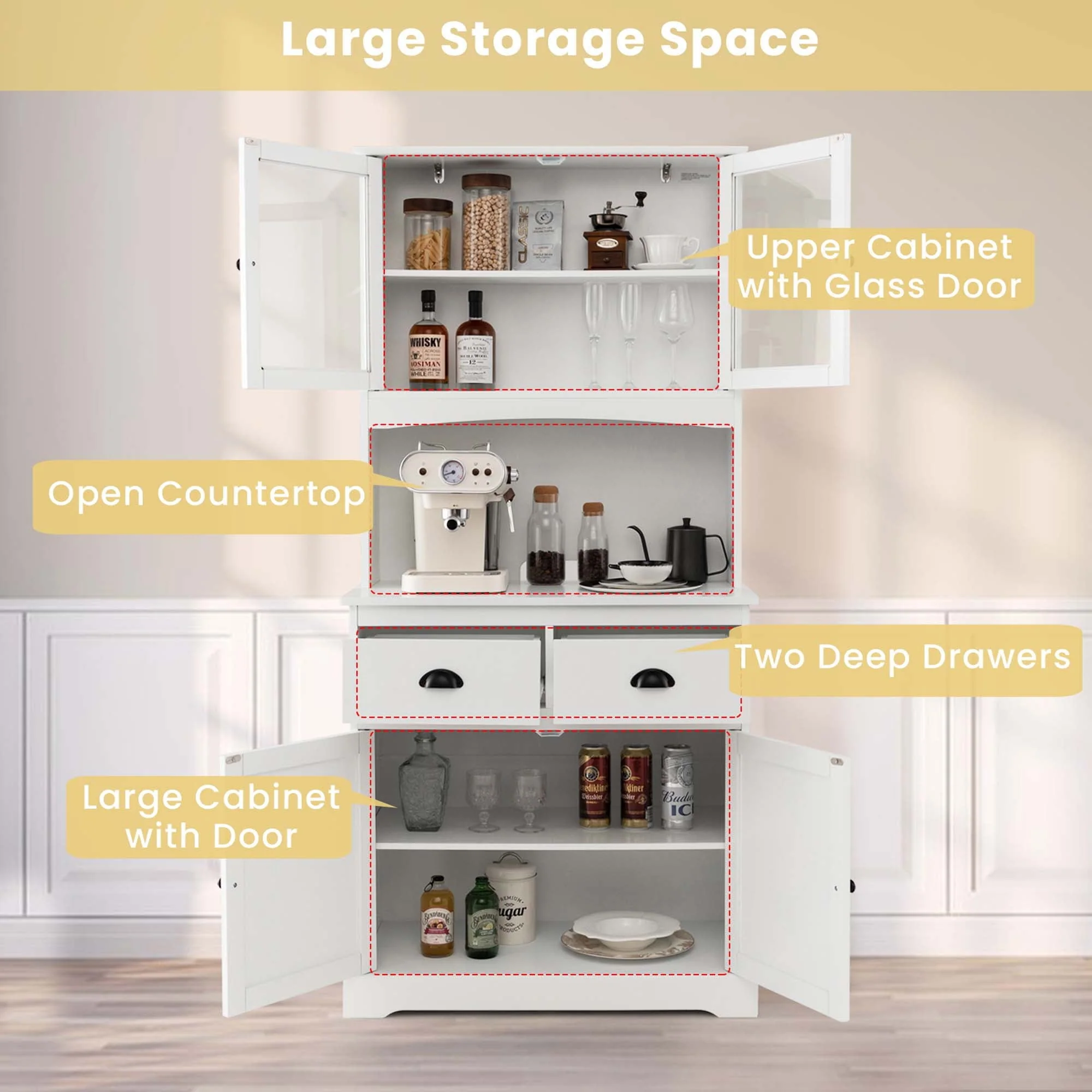 Costway 67'' Storage Cabinet Closet Kitchen Pantry Cupboard with Adjustable Shelves White(Black/Black) Image 7