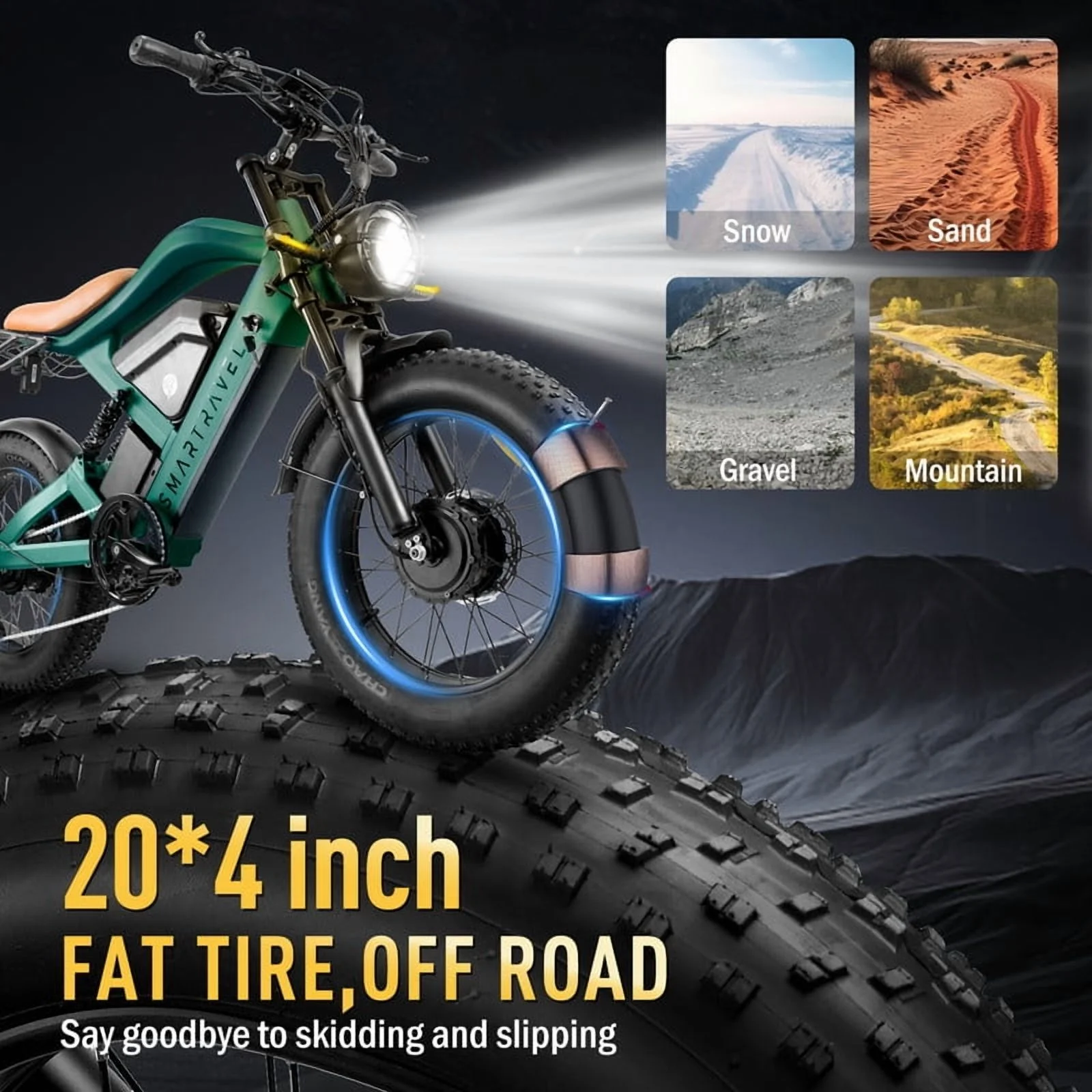 3000W(Peak) Motor 35MPH ST202 Electric Dirt Bike for Adults,52V50AH Dual Battery Ebike, 92+ Miles Range,20" Motorcycle Tire UL2849 Certified, Full Suspension(ZM22 2000W Green) - Image 2