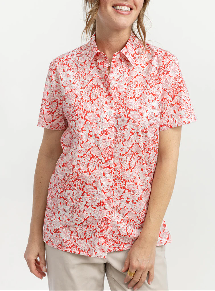 Chemisier femme en coton liberty rouge cerise
