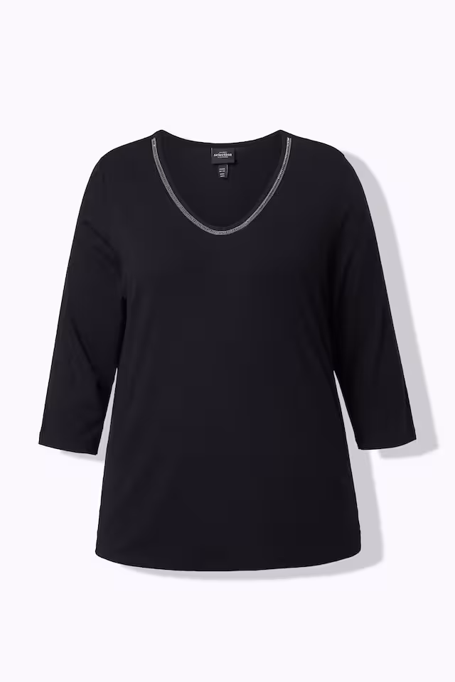 Rhinestone Neck 3/4 Sleeve Tee