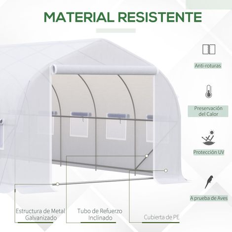 Irovami Serre tunnel d'extérieur 6 x 3 x 2 m, grande serre de jardin avec 12 fenêtres et une porte enroulable à fermeture éclair métallique, idéale pour la culture des plantes (blanche). — vue 5