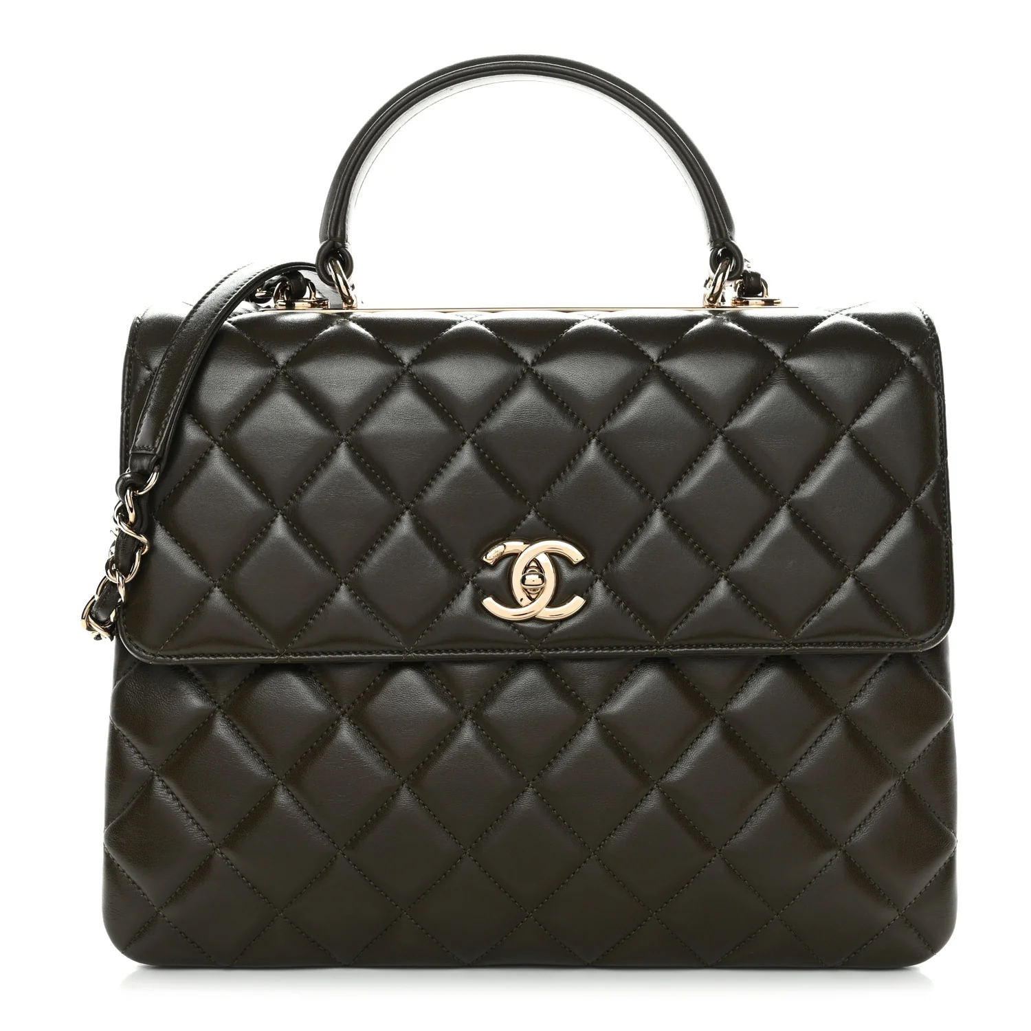 Lambskin Quilted Large Trendy CC Dual Handle Flap Bag Khaki