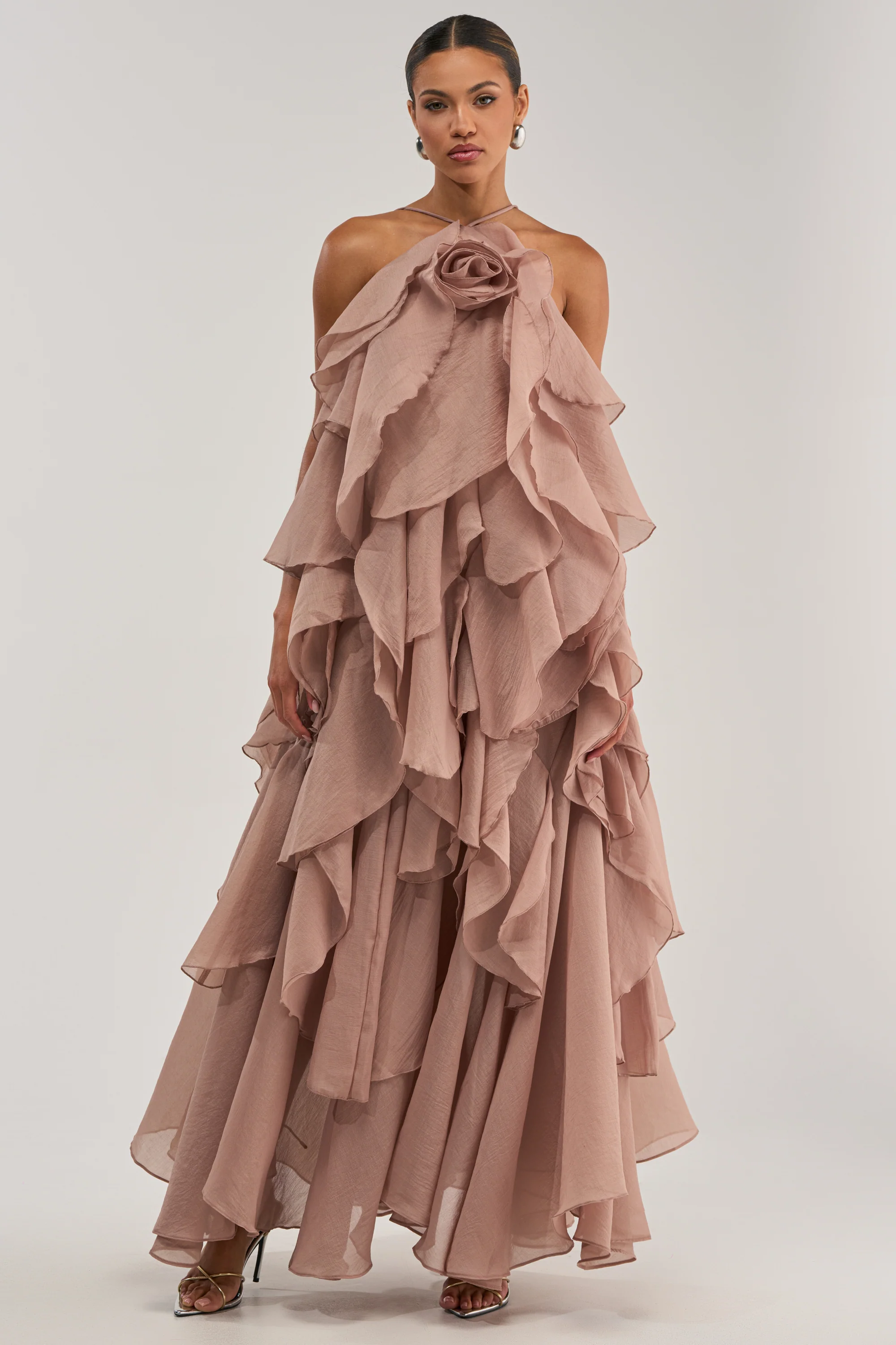 GOLDEN HOUR FLORAL CHIFFON MAXI DRESS IN MAUVE - Akira Store