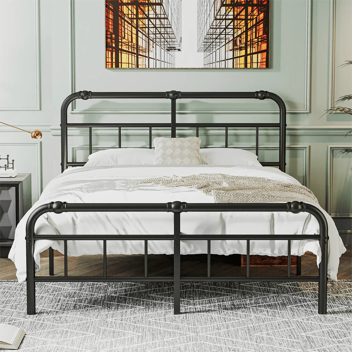 QFTIME 14 King Bed Frame with Headboard and Footboard, Heavy Duty Metal Platform, Premium Steel Slat Mattress Foundation with Storage, No Box Spring Needed