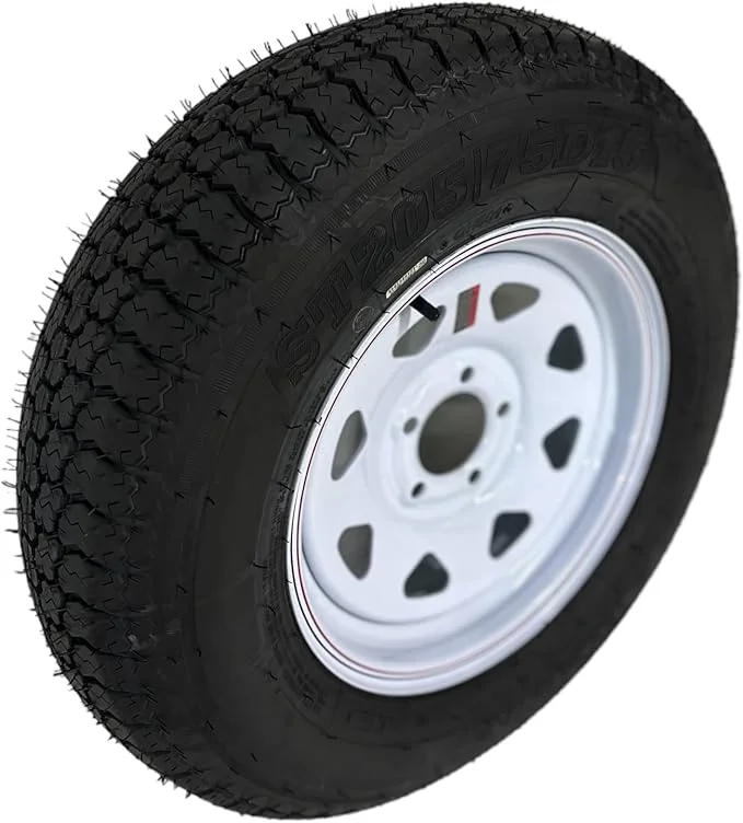 Trailer Tire on Rim ST205/75D15 Tex Star LRC 6 Ply Bias 5 Lug White Spoke Wheel 5x4.5