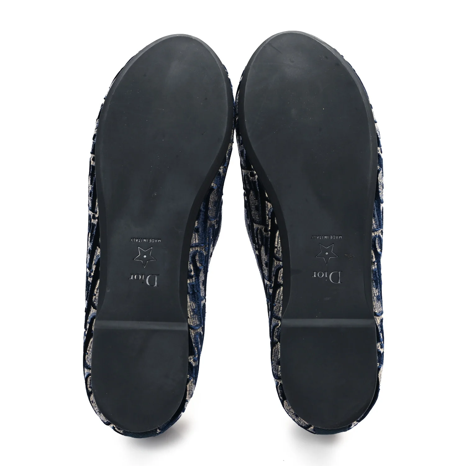 Velvet Oblique Poeme Laced Ballerina Flats 37.5 Deep Blue