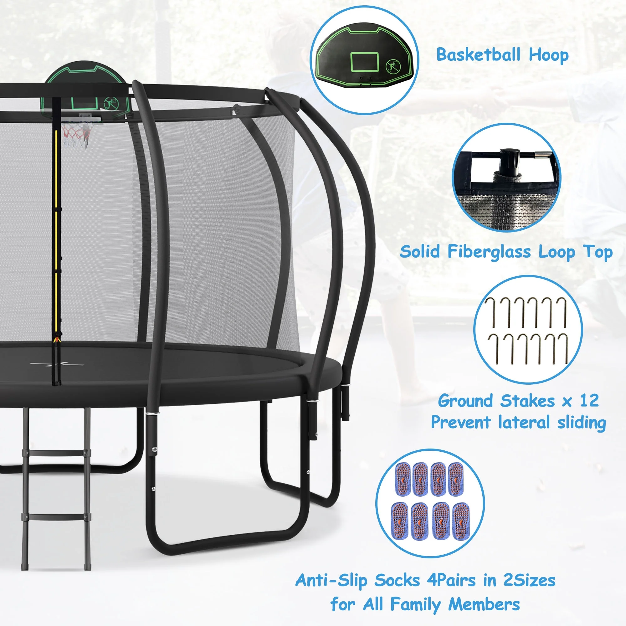 16FT Trampoline with Basketball Hoop for Kids and Adults Outdoor Trampoline with Ladder and Safety Enclosure Net Pumpkin Trampoline with Curved Poles Heavy Duty Recreational Trampoline 1500LBS(16'/Black) - Image 5