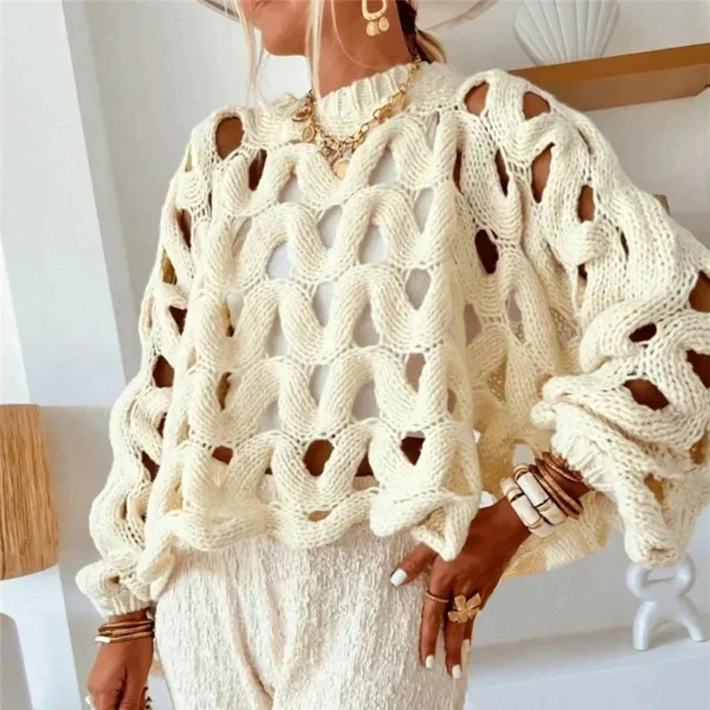 Pull en maille crochet à manches longues pour femme