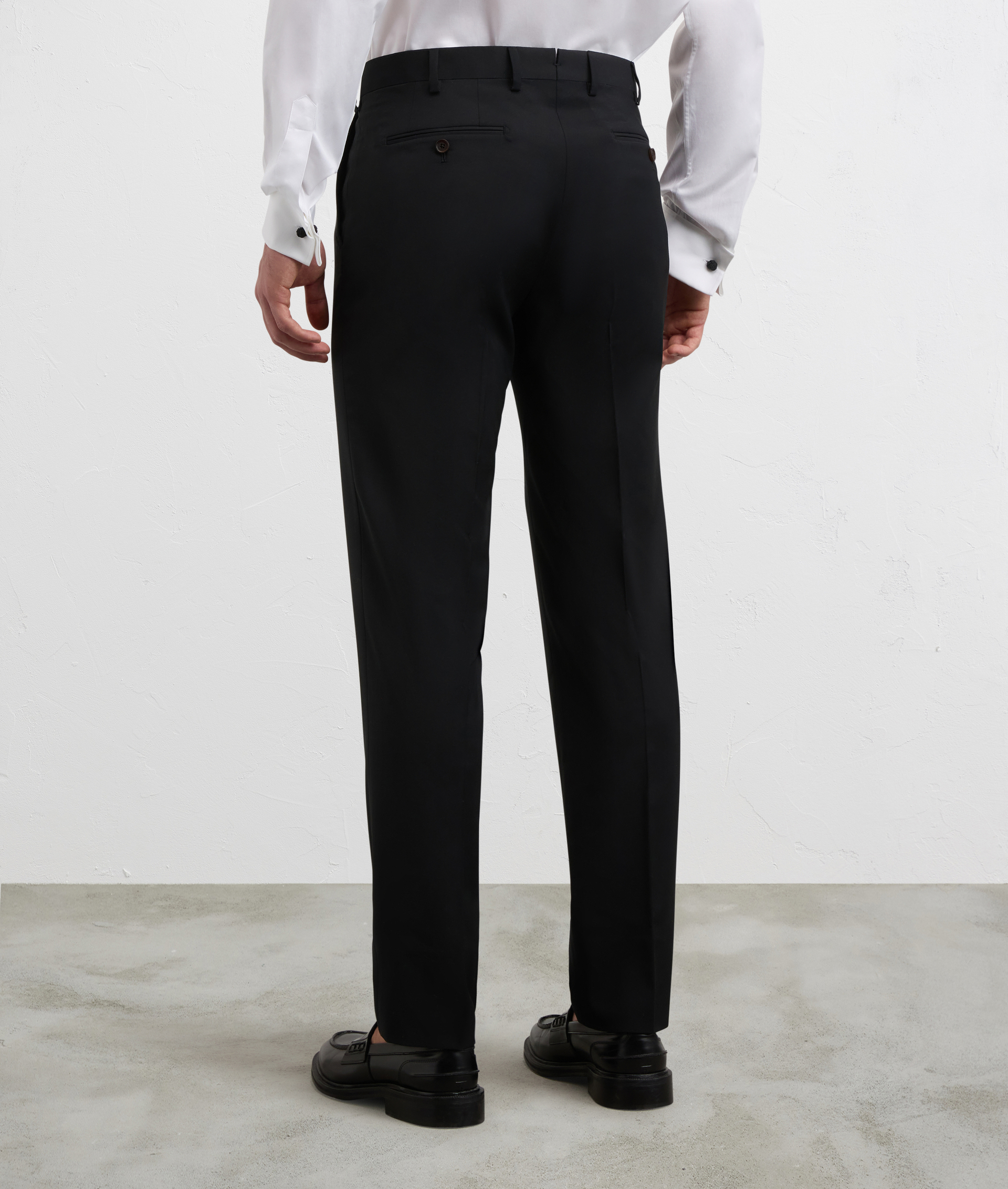 BLACK MELANGE SOLID COLOR VIRGIN WOOL AND ELASTANE TROUSERS