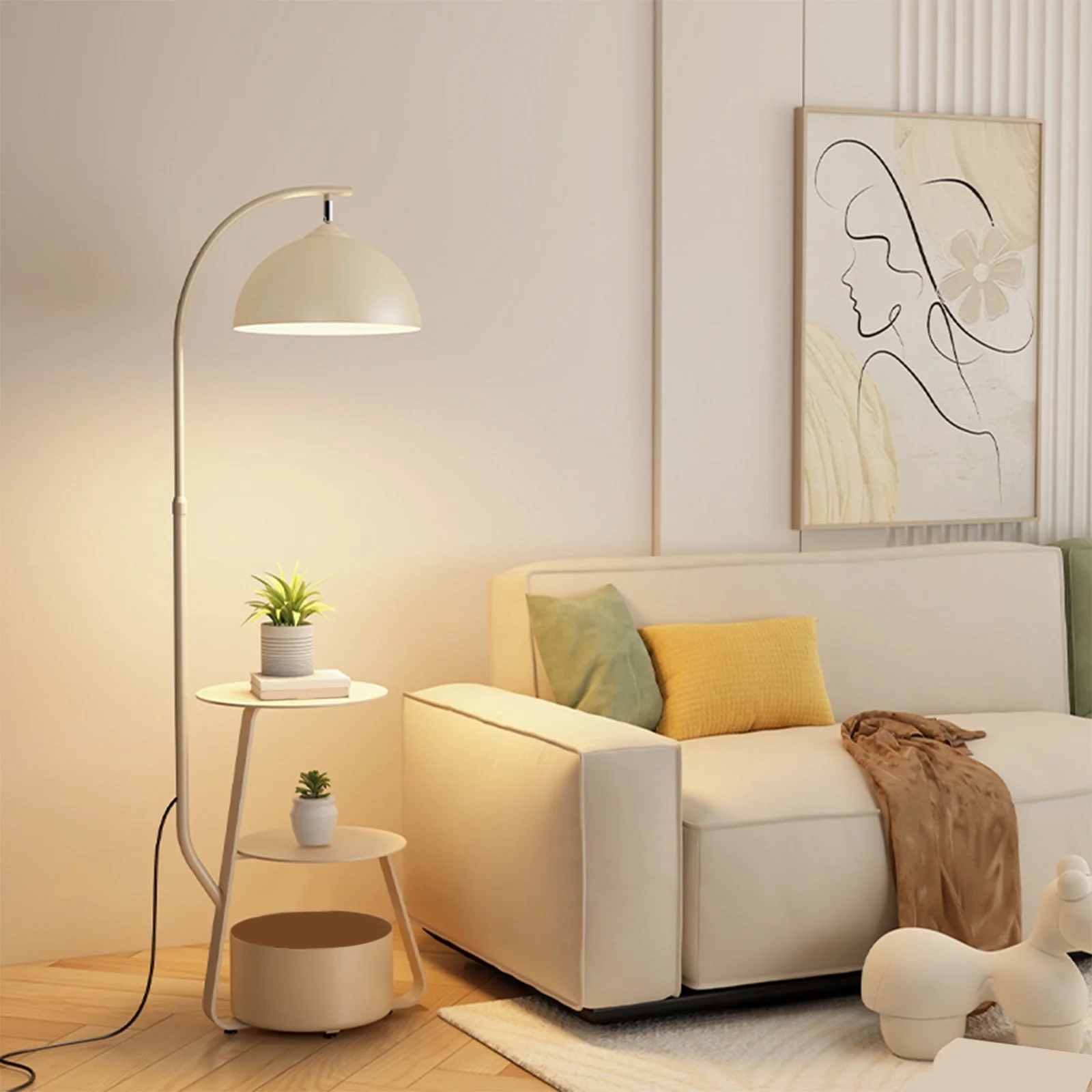 Upgraded Cream Style Living Room Sofa Corner Floor Lamp Bedroom Bedside Table Integrated Table Lamp Wireless Charging Storage Vertical Lamp U(U) - Image 2