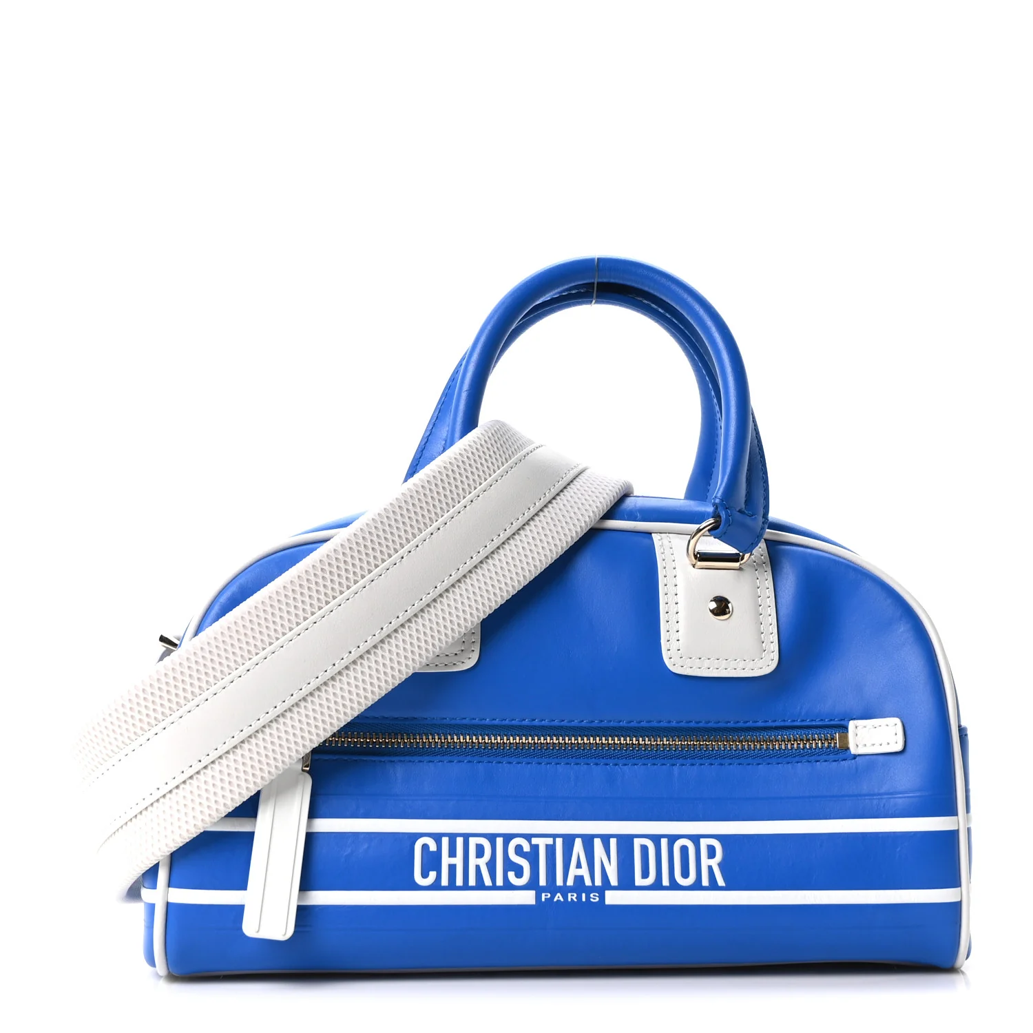 Calfskin Small Dior Vibe Zip Bowling Bag Blue