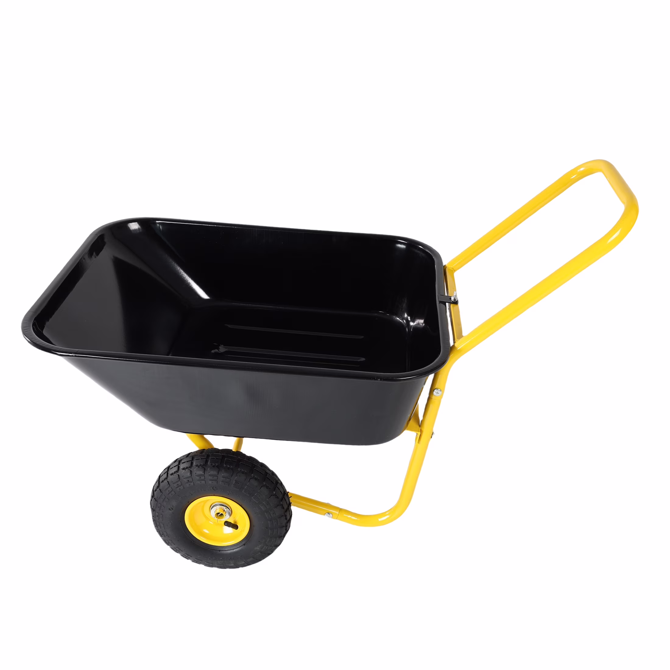 2 Wheel Wheelbarrow, Plastic and Steel Wheel Barrel, 300lbs Capacity Garden Cart for Lawn, Gardening, Construction(Yellow+Black)