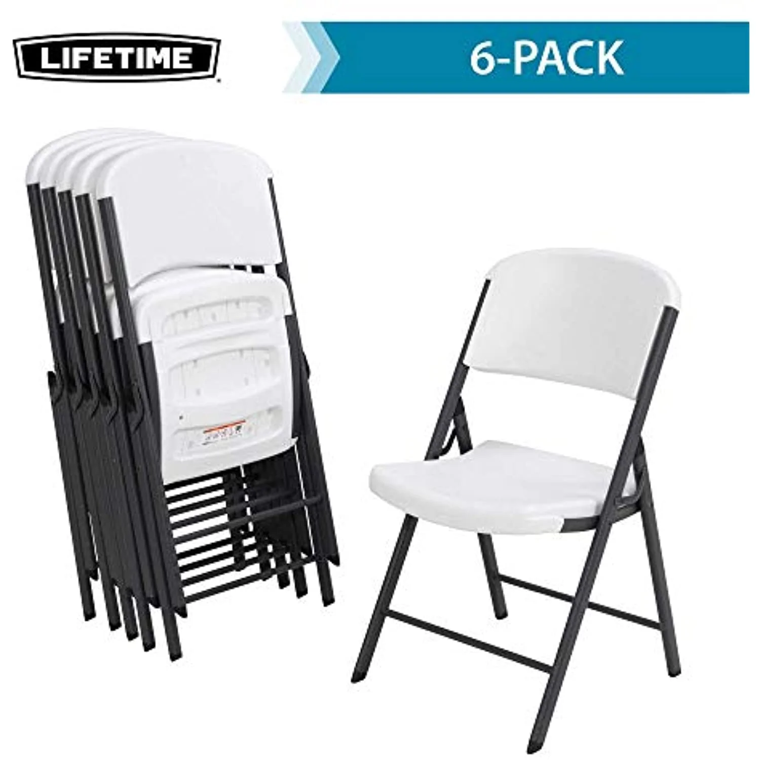Commercial Grade Folding Chairs, 6 Pack, Adult Sized, White Granite (80747) - Image 7