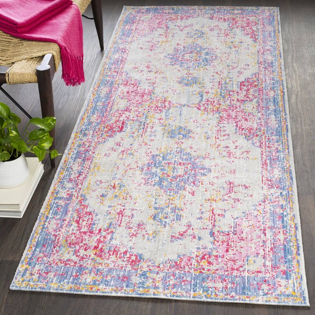 Bungalow Rose Kahina Vintage Distressed Oriental Pink/Blue Area Rug, Size: Runner 3'3 inch x 8'2 inch