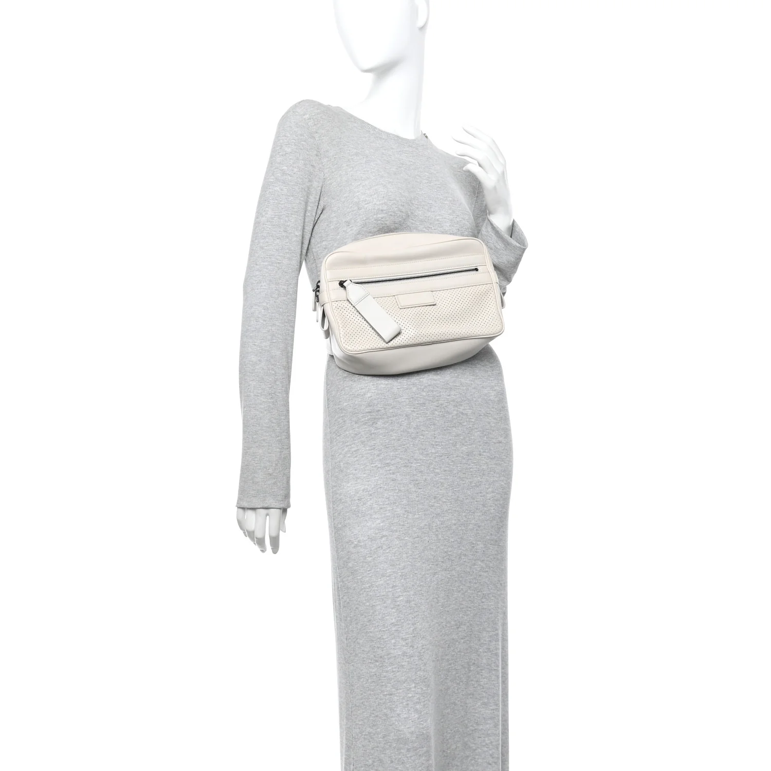 Perforated Calfskin Leggero Intrecciato Belt Bag Mist Plaster