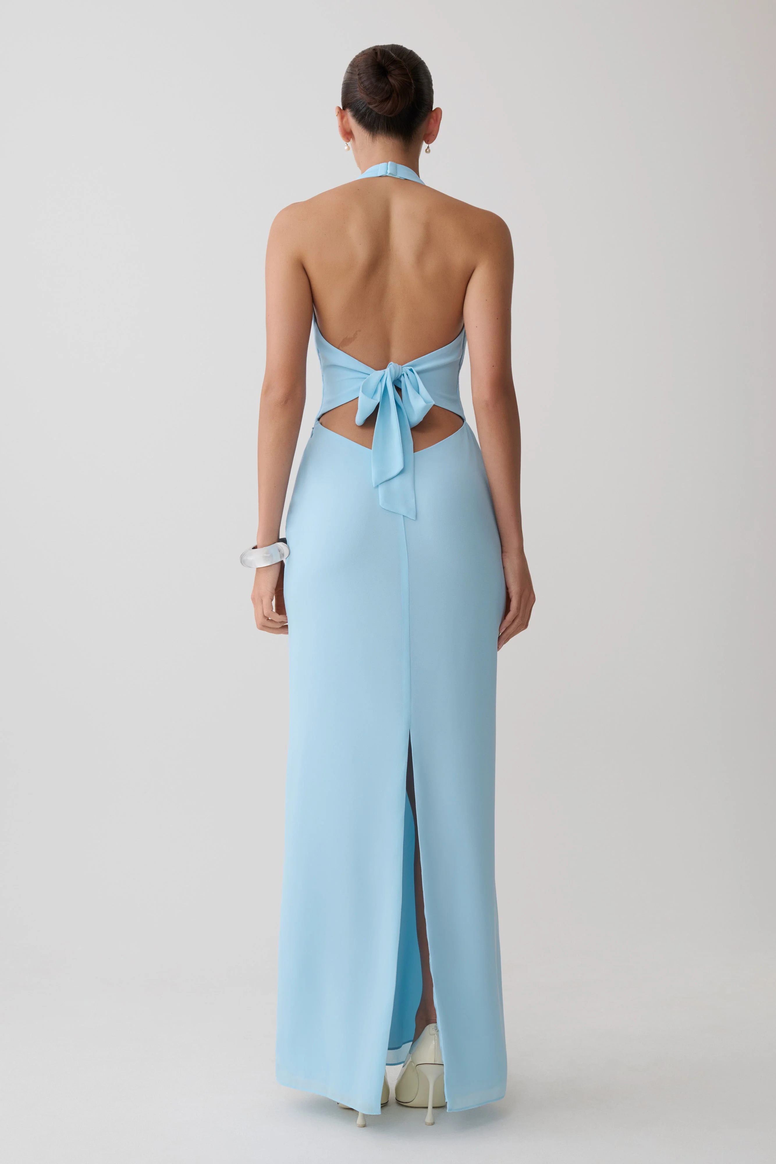 Valentina Chiffon Halter Maxi Dress - Pale Blue