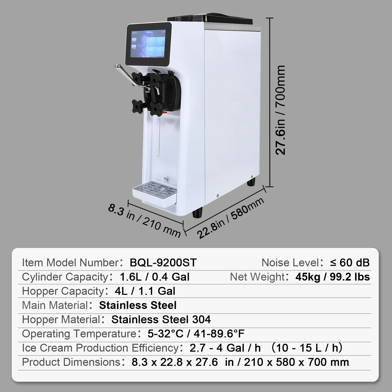 Commercial Ice Cream Machine 2.7-4gal/10-15L/H 4L Hopper Single Flavor Countertop Soft Serve Ice Cream Maker Auto Clean Pre-Cooling - Image 8
