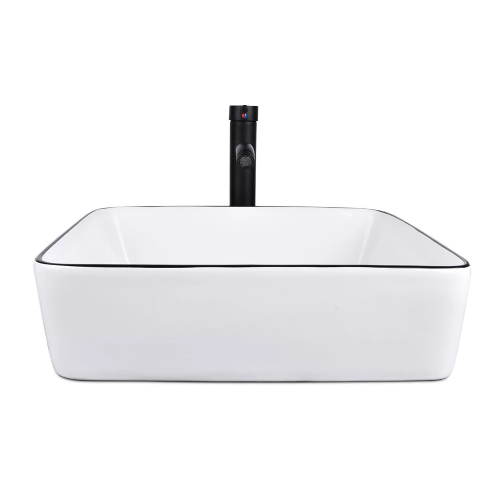 Bathroom Ceramic Sink Vanity Vessel Basin Porcelain Faucet Drain Combo Rectangle,White(Style A) - Image 10