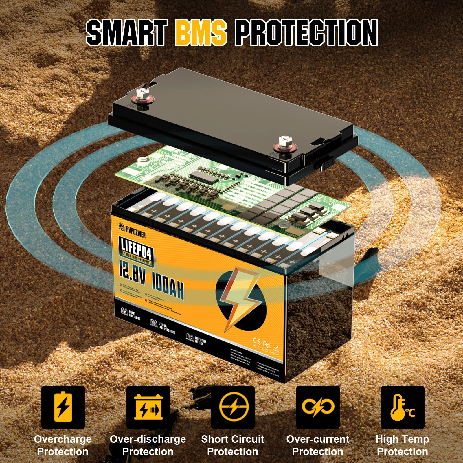12V 100Ah LiFePO4 Battery with 100A BMS, 15000+ Deep Cycles, Lithium Battery for RV Home Marine Off-grid - Image 7