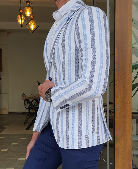 Blazer à rayures patchwork tendance, revers cranté, simple boutonnage