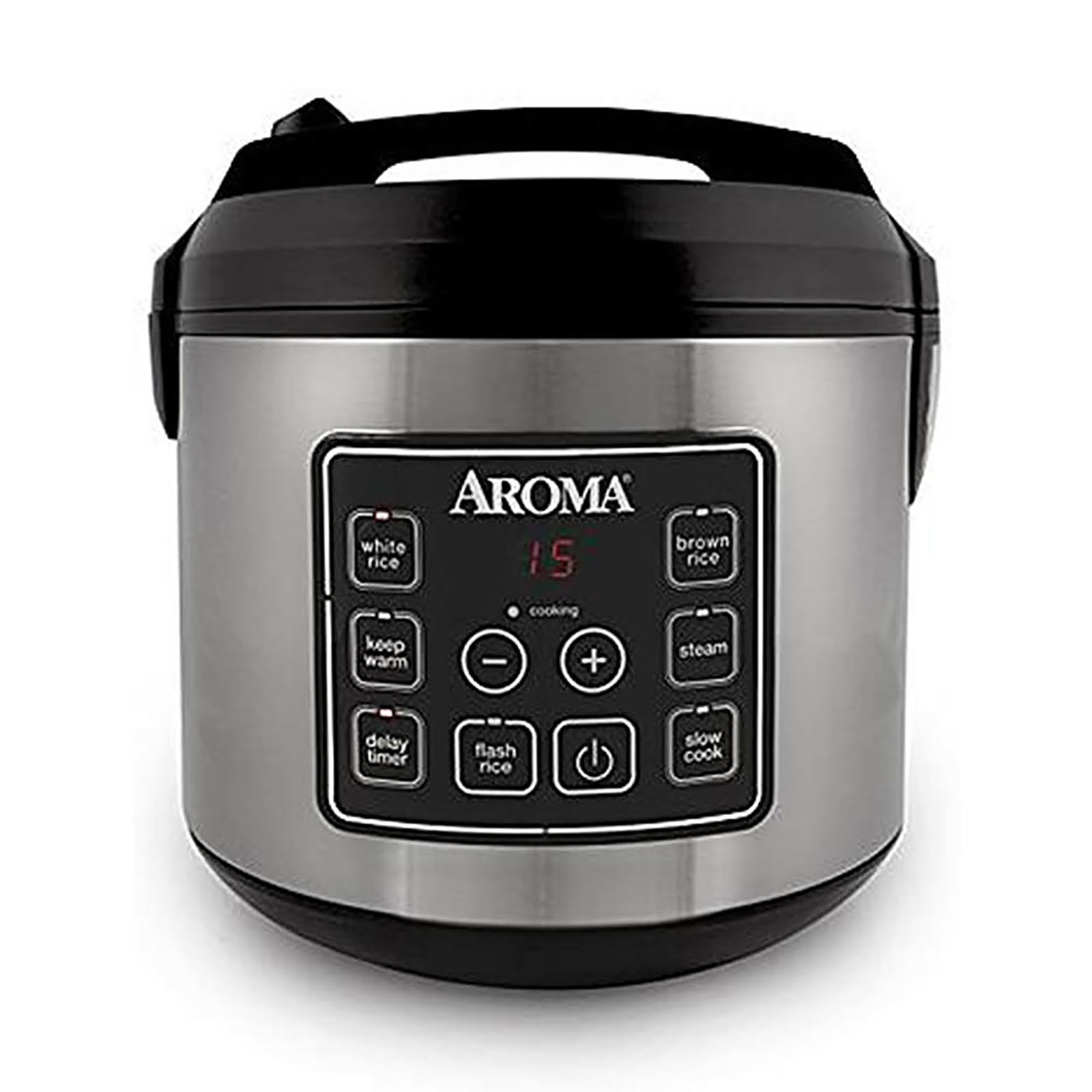 Aroma Housewares 20 Cup Stainless Steel Digital Rice Cooker, Black/Silver