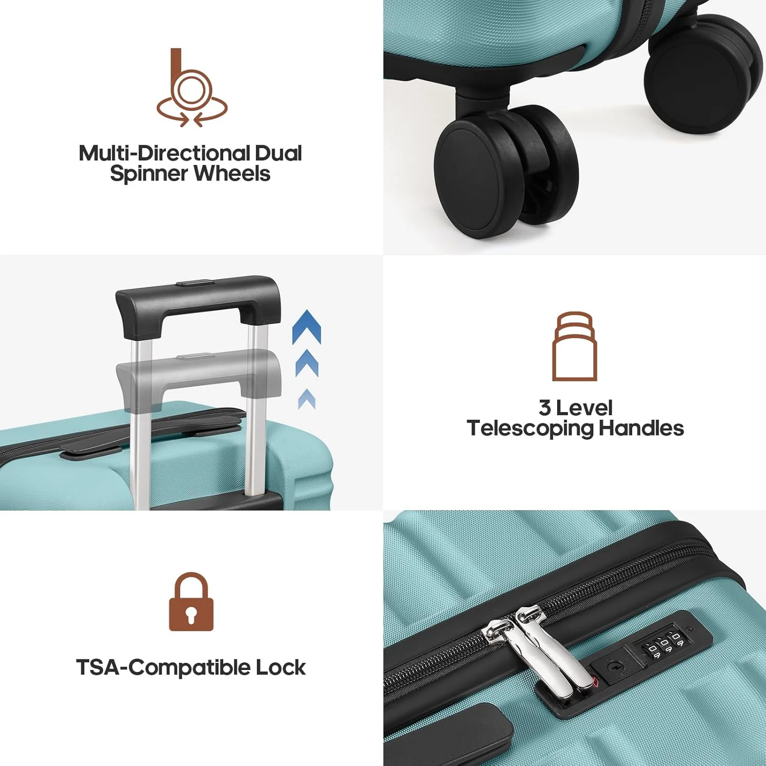 Luggage Sets 3 Piece, 20 Inch Carry On Luggage with Wheels, 100% PC Hardshell Suitcase with TSA Lock, Carry On Suitcases Airline Approved With Travel Backpack for Men Women(3 Piece Set-Light Blue) - Image 4