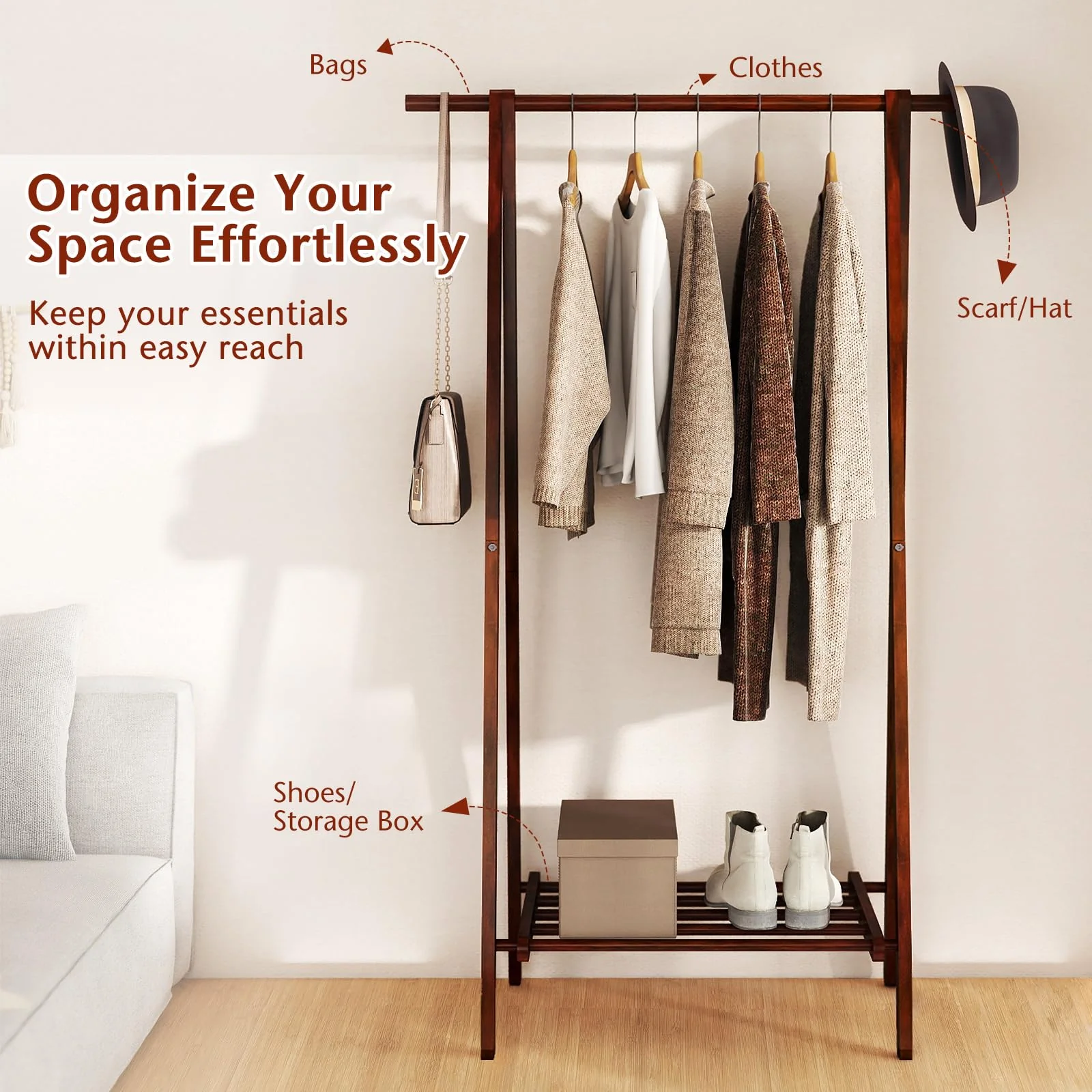 Tangkula Folding Rubber Wood Clothes Hanging Rack