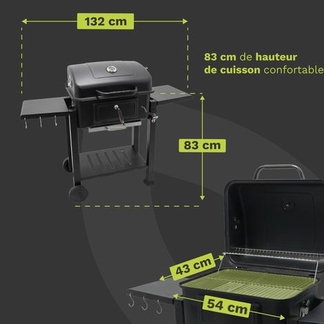 Barbecue Charbon de Bois avec Couvercle  Grille de Cuisson XL 54x43 cm