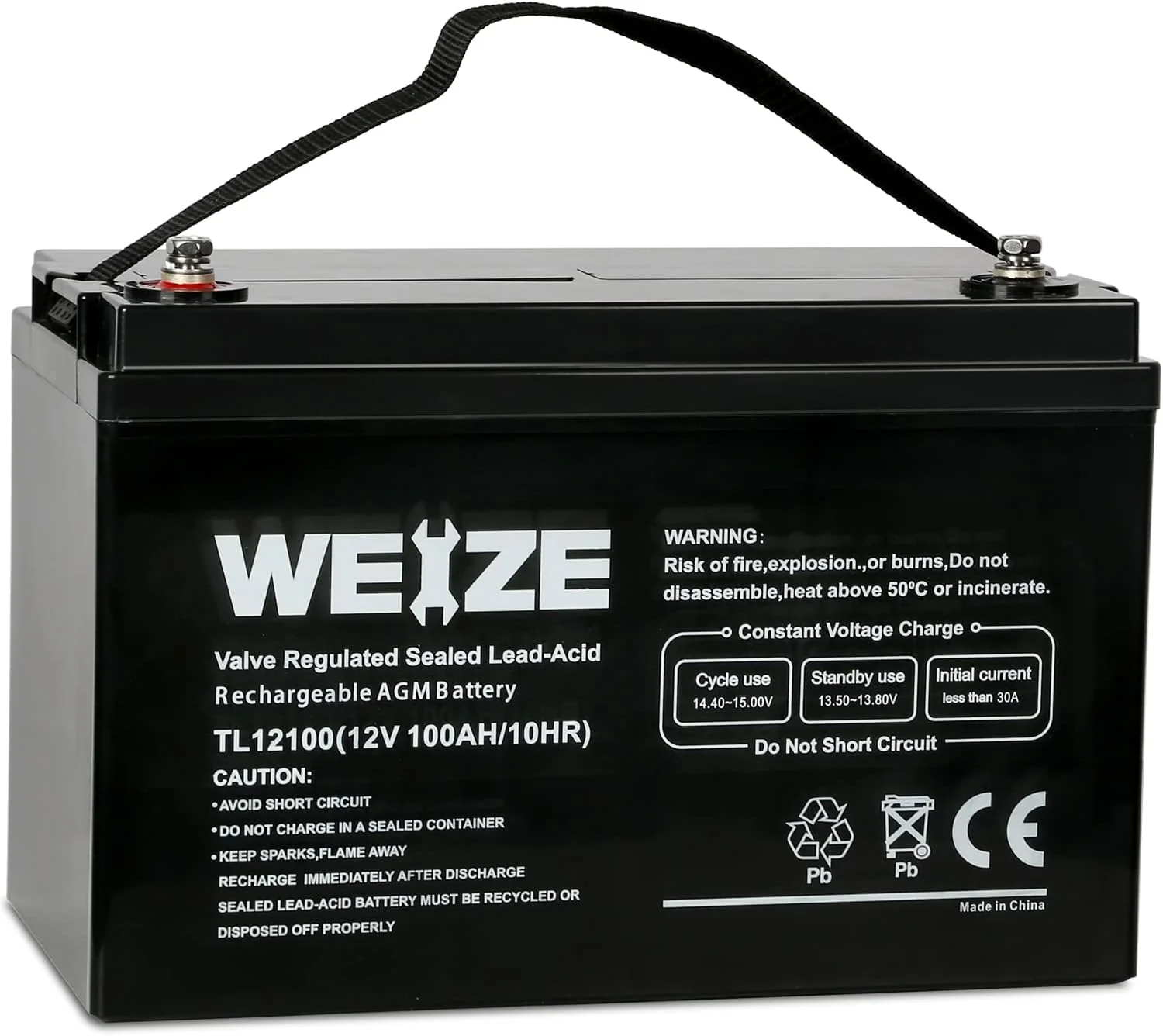Deep Cycle AGM 12 Volt 100Ah Battery, Maintenance-Free, 3% Self-Discharge Rate, 1150A Max Discharge Current, Perfect for RV, Solar, Trolling Motor, Wind, Marine, Camping and Off-Grid System