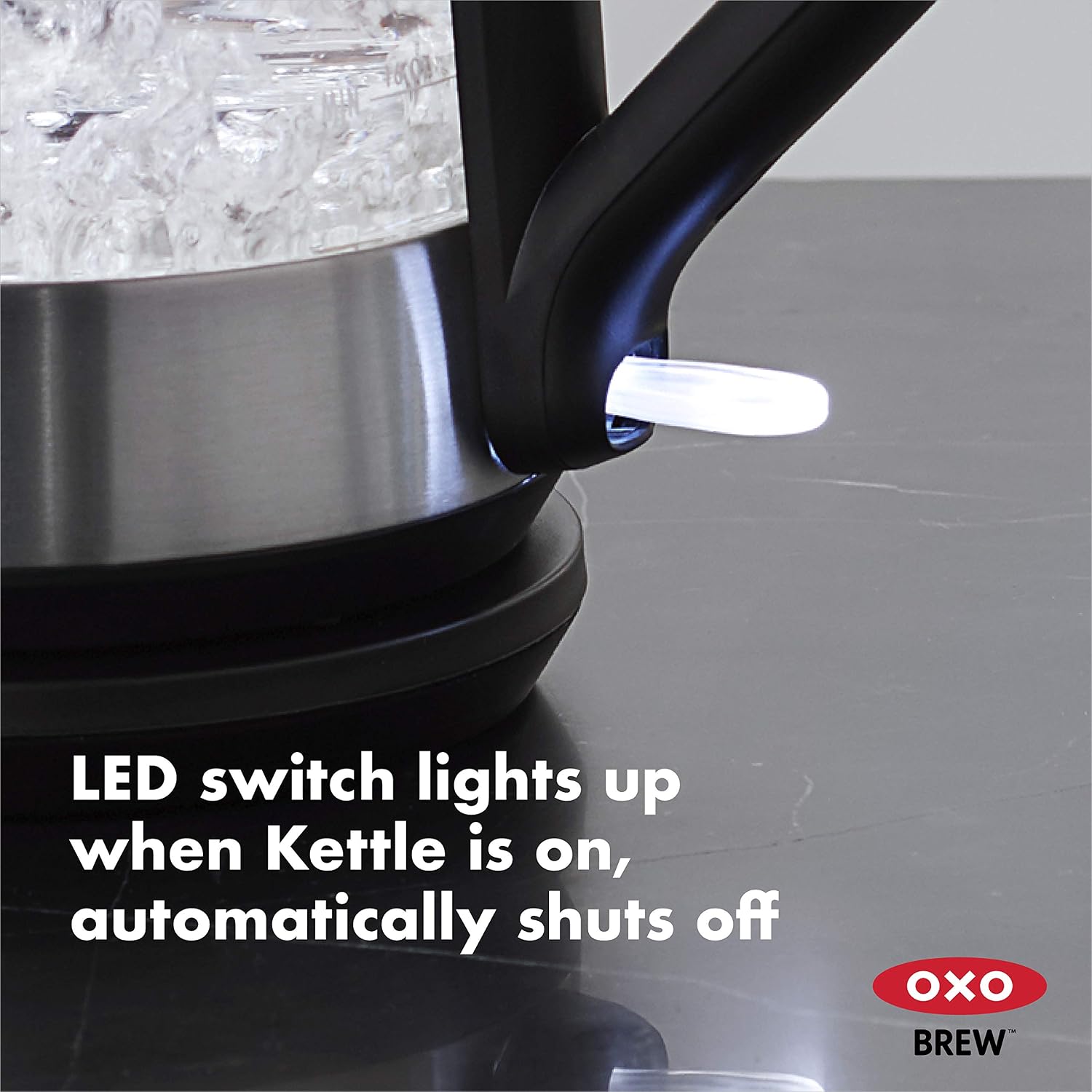 OXO Brew Cordless Glass Electric Kettle, 1.75 L, Electric Tea Kettle and Water Boiler, Auto Safety Shut-Off for Worry-Free Boiling