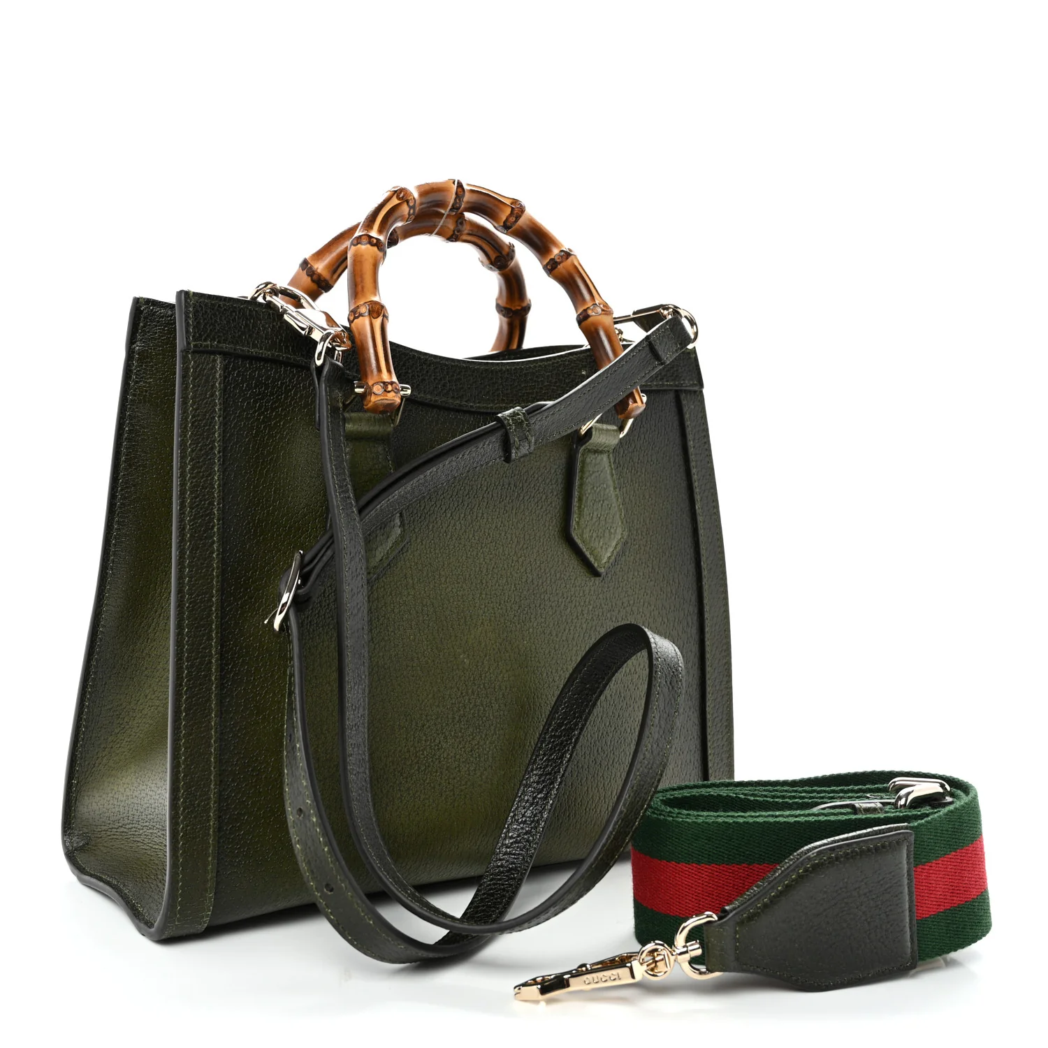 Textured Dollar Calfskin Web Small Diana Tote Bag Green Ombre