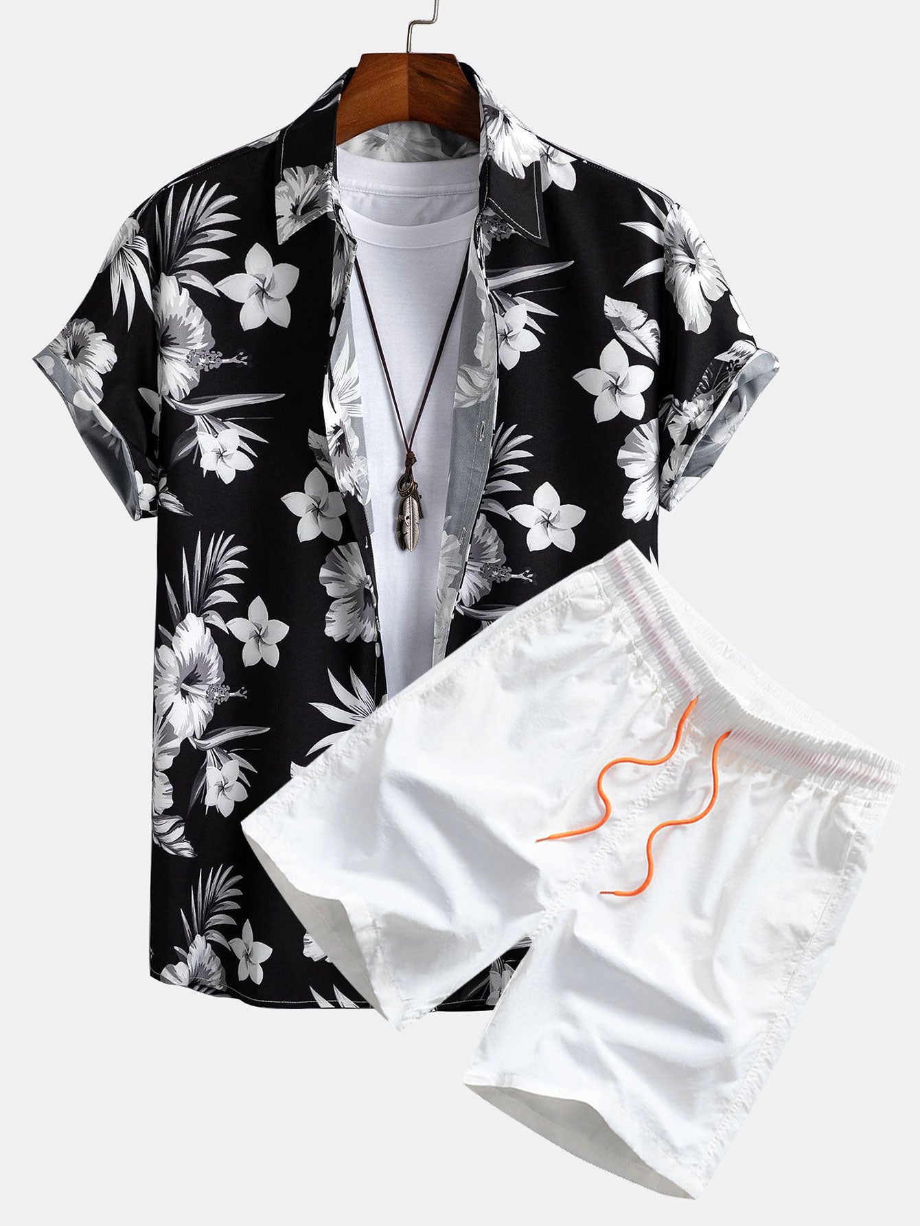 Chemise boutonnée à imprimé floral tropical et short de bain