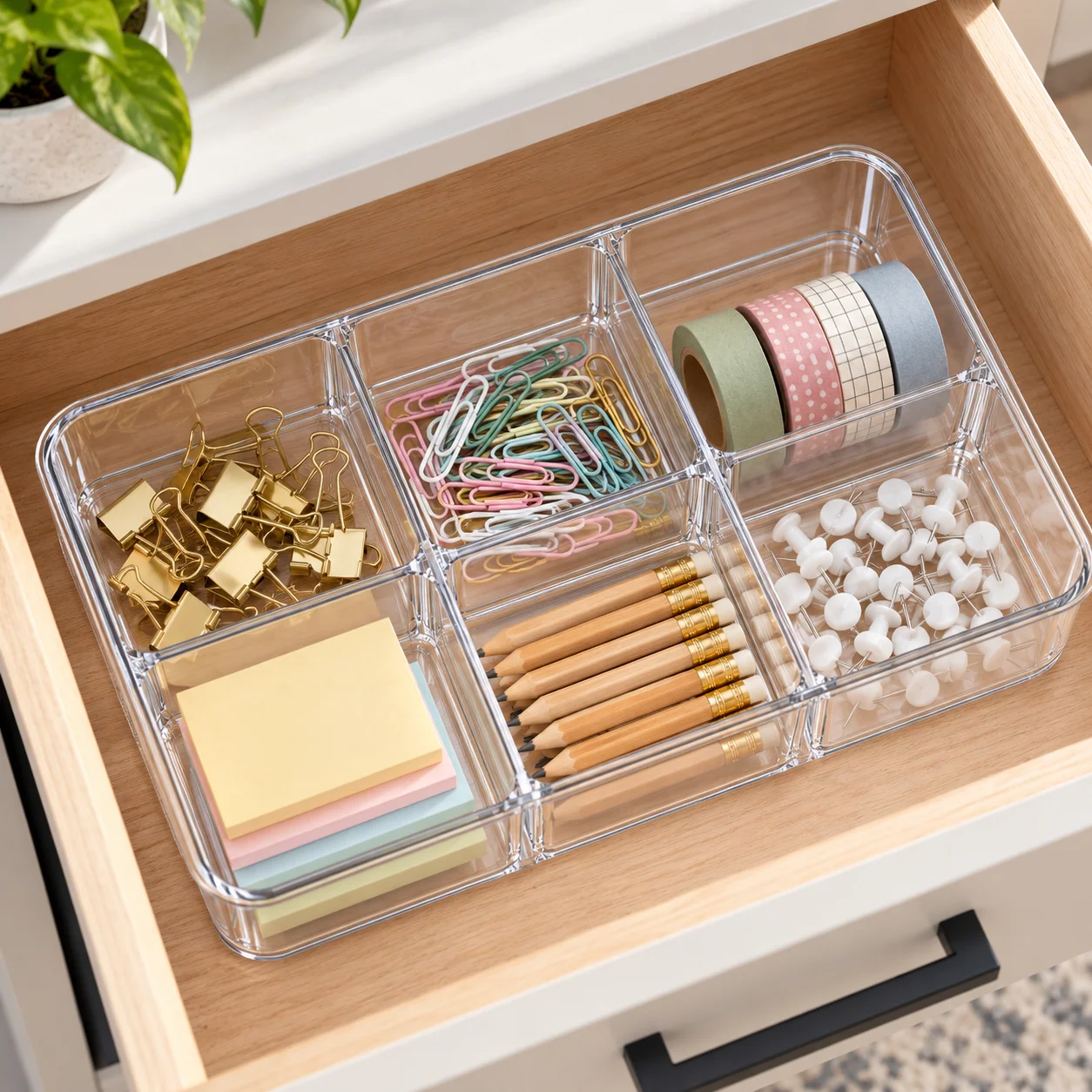 Clear Drawer Organizer Tray, 6 Compartments