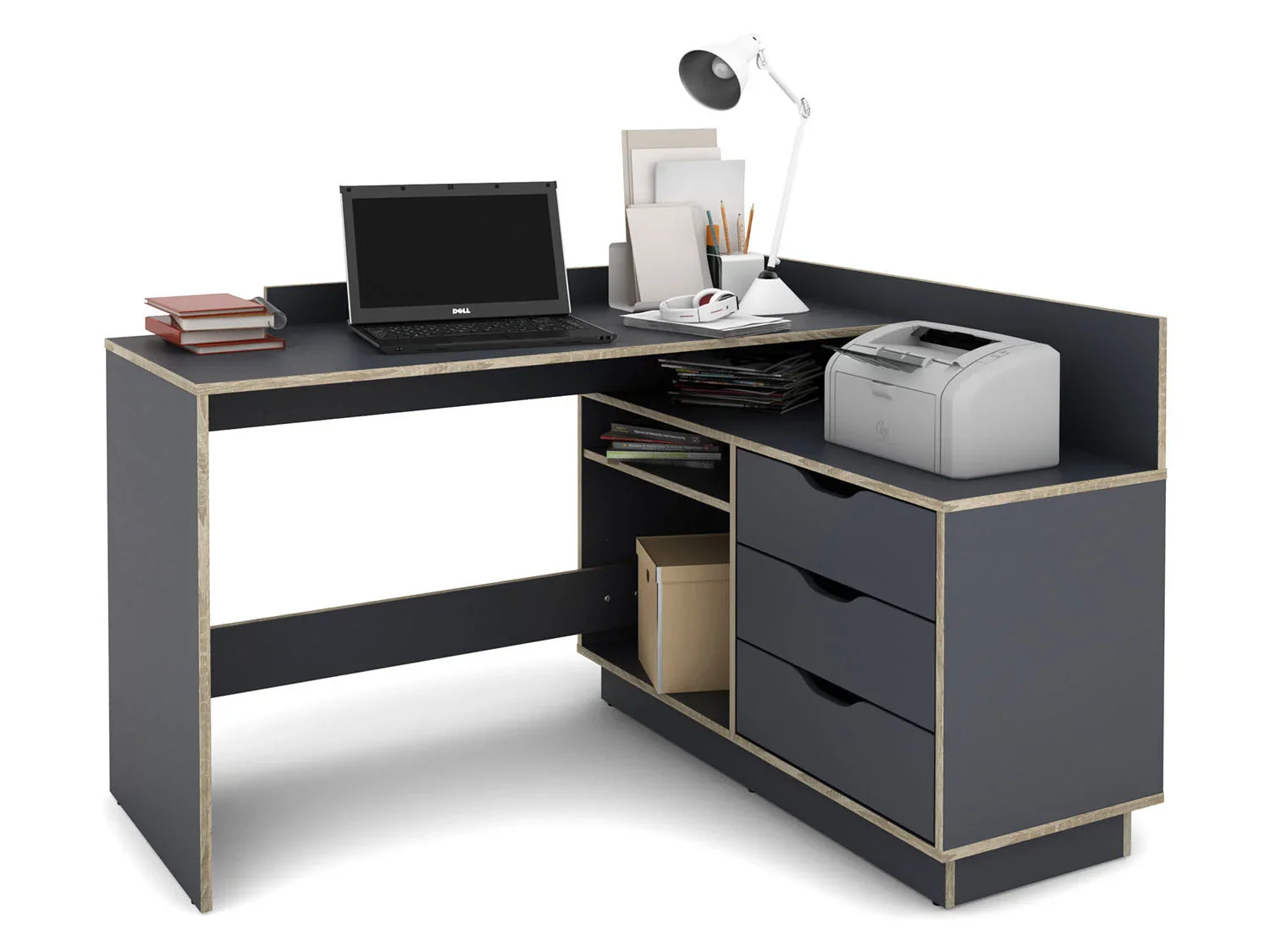 byLIVING Bureau d'angle Belfast avec compartiments, 129 x 105 x 83 cm