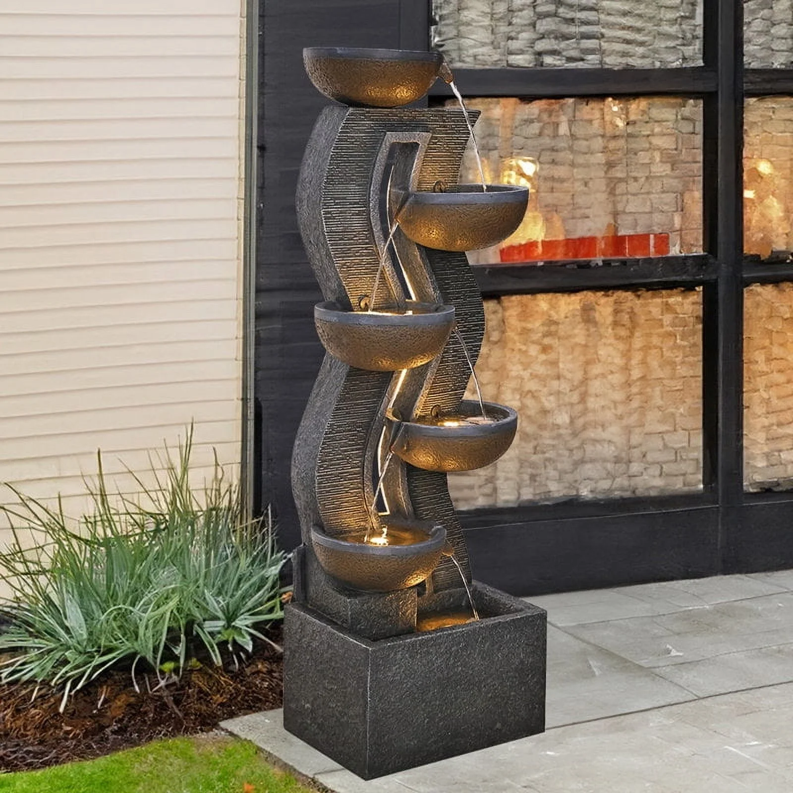6-Tiered Garden Water Fountains Large Outdoor Fountains and Waterfalls with Light for Patio Yard Porch Pool Decor - Image 5