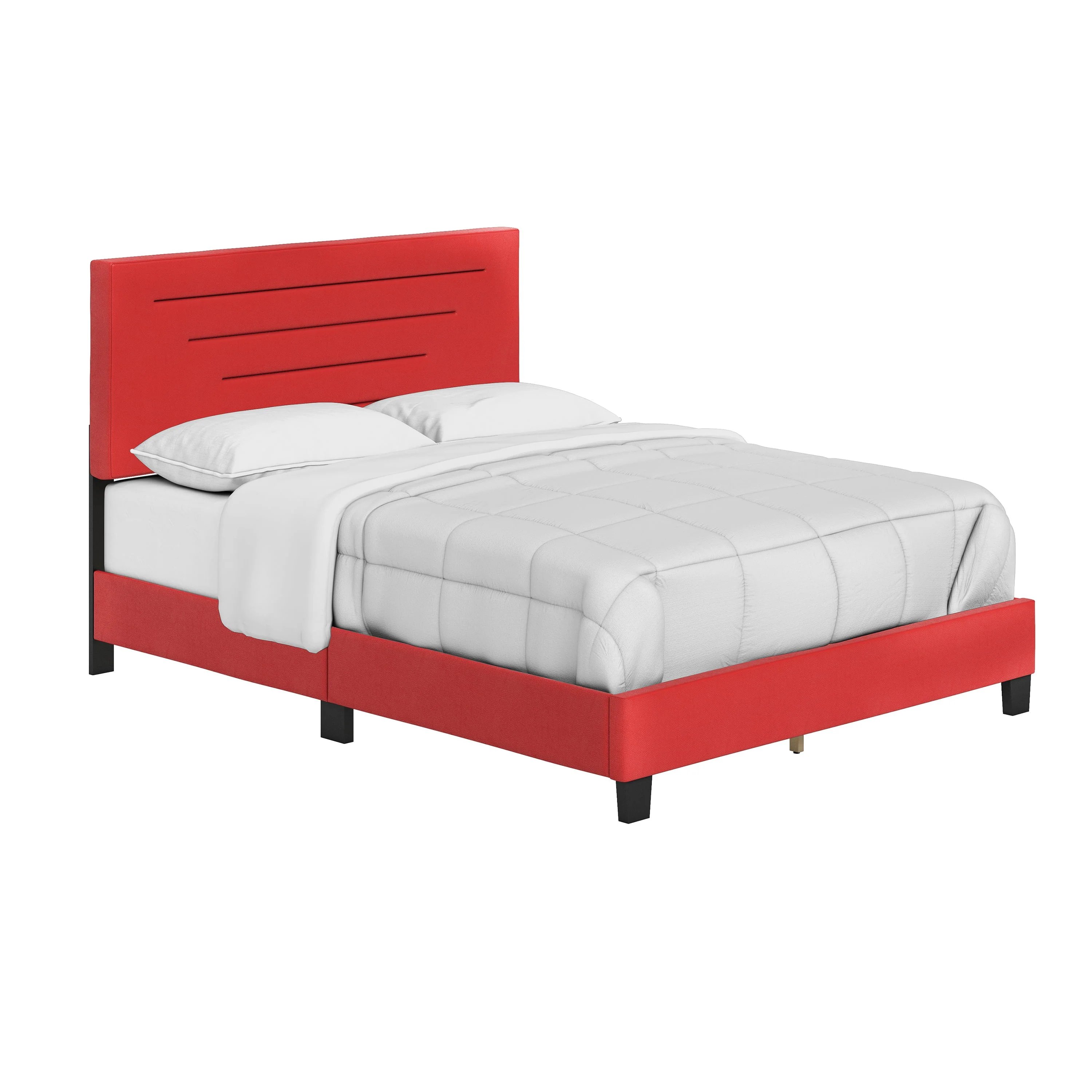 Boyd Sleep Luxembourg Upholstered Faux Leather Platform Bed, Queen, Red(Twin/Black)