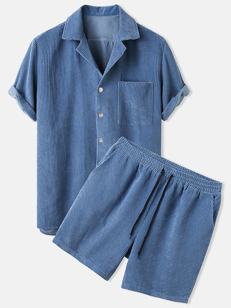 Chemise à manches courtes en velours côtelé à col revers et short en velours côtelé de 12,5 cm