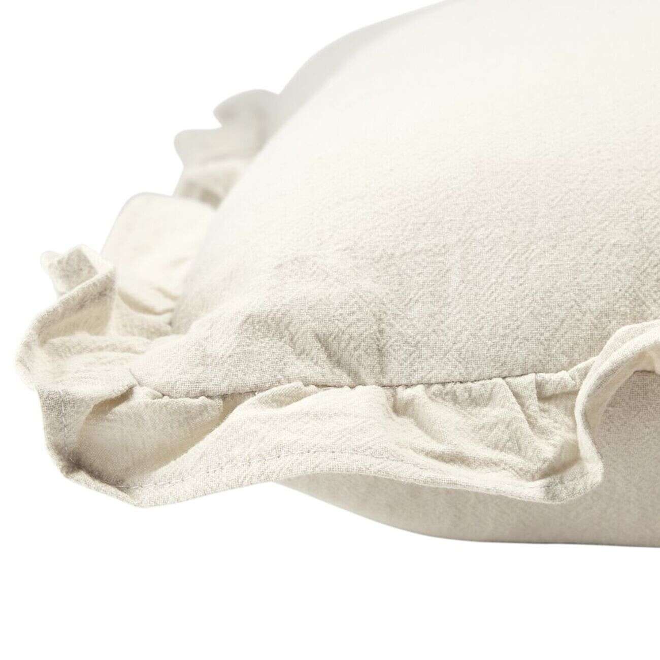 Coussin carré avec volants coton lavé beige 45x45cm